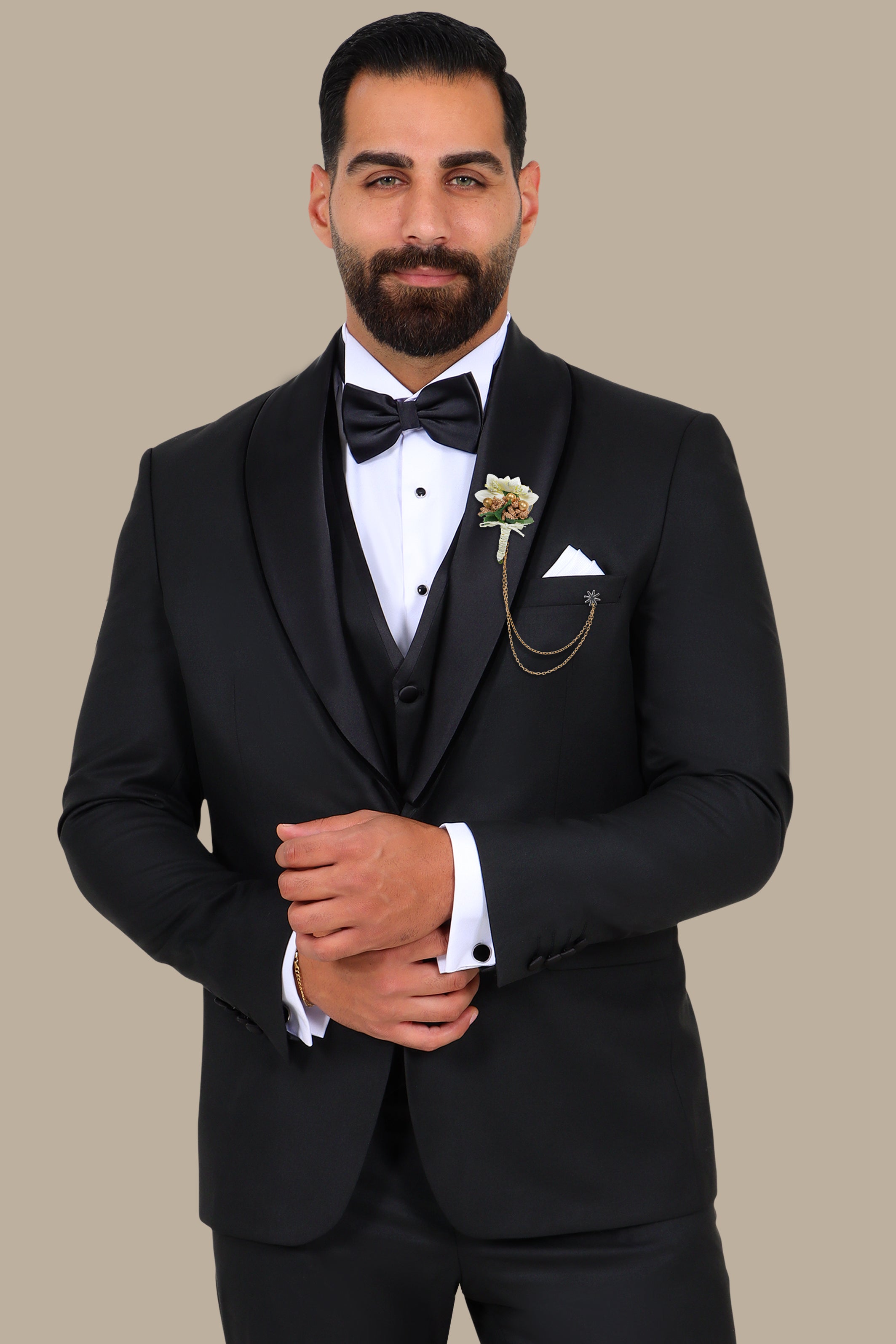 Classic Black 3-Piece Tuxedo with Velvet Shawl Collar