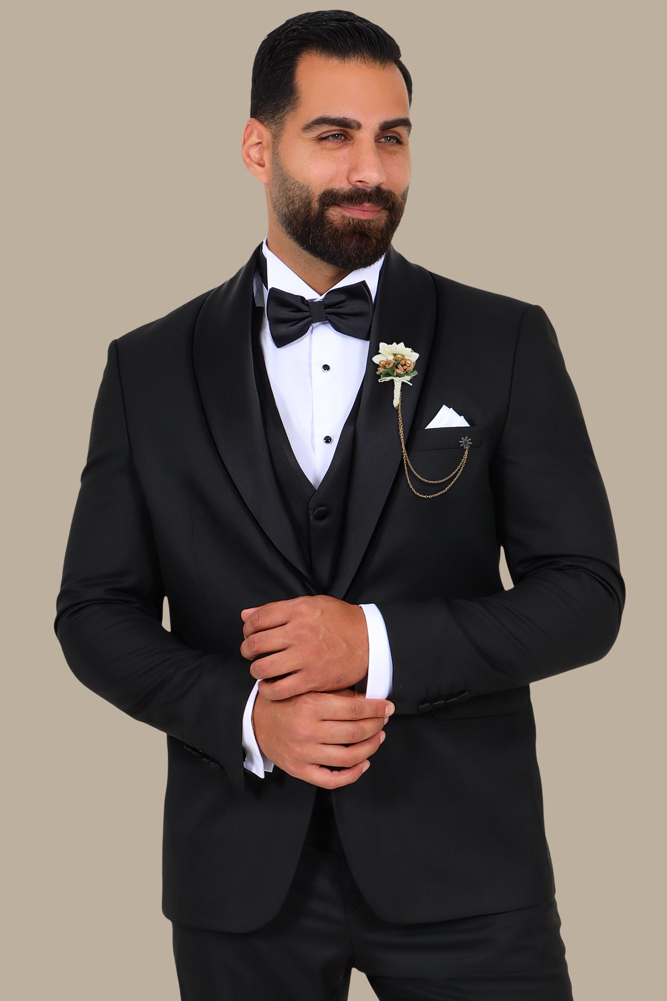 Classic Black 3-Piece Tuxedo with Velvet Shawl Collar