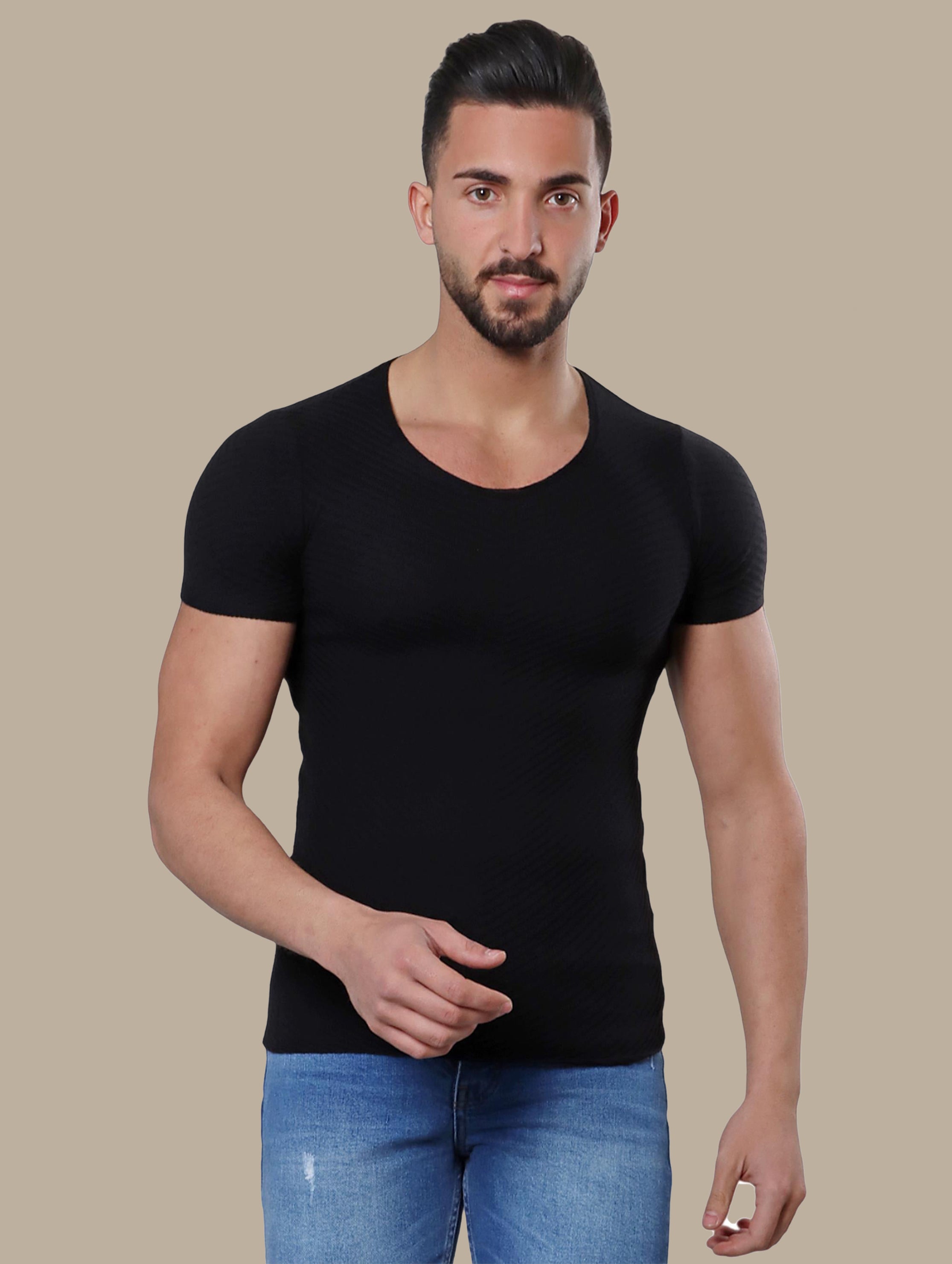 Black Mercerized Ribbed T-Shirt