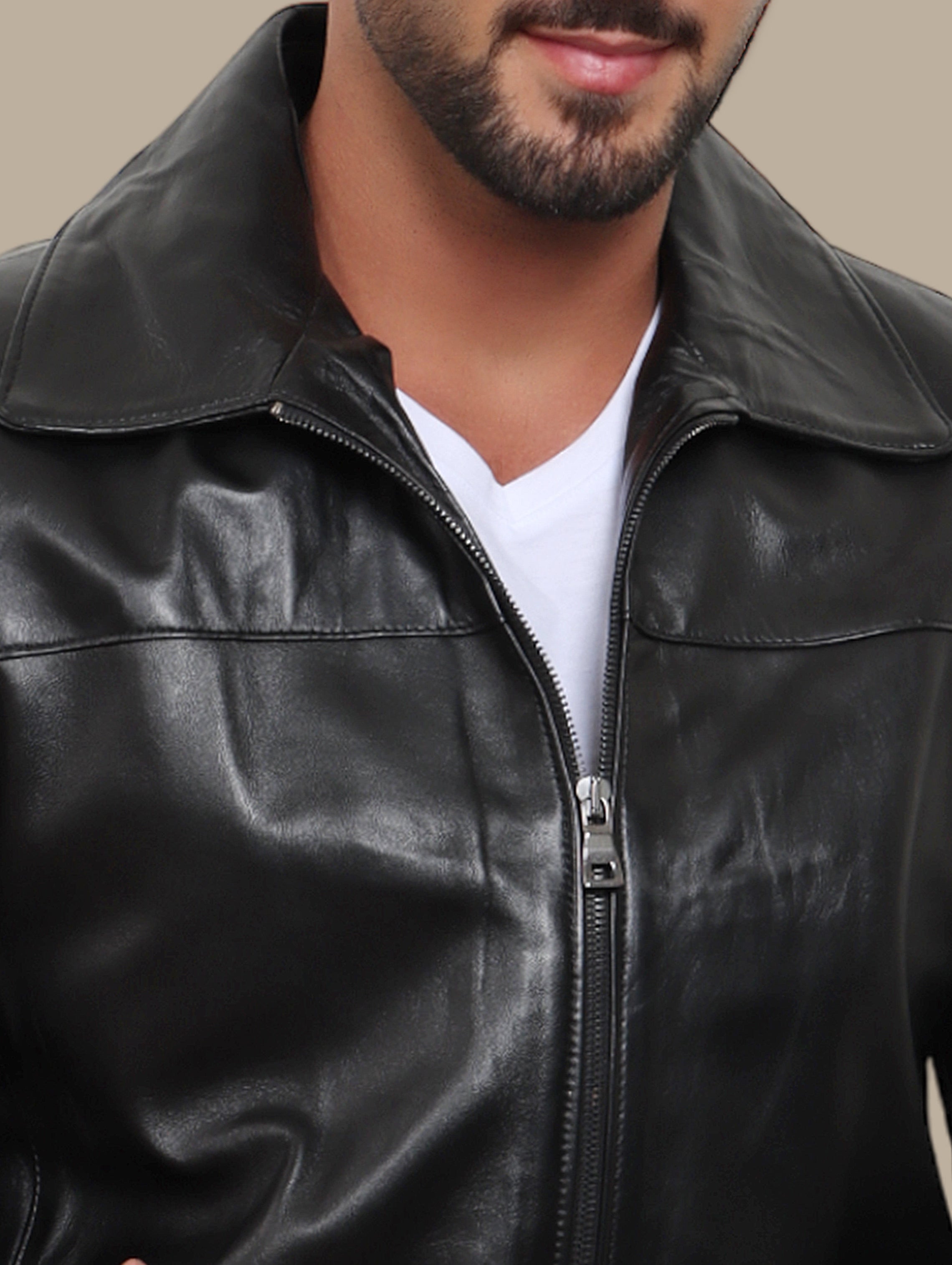 Classic Black Leather Long Jacket