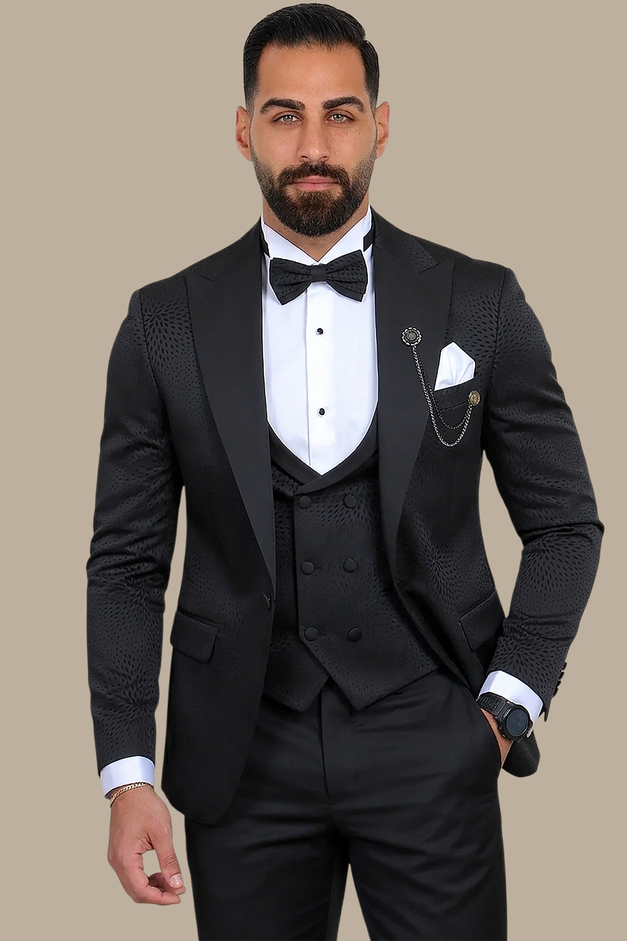 Tuxedo Flower Velvet 4 Pcs | Black