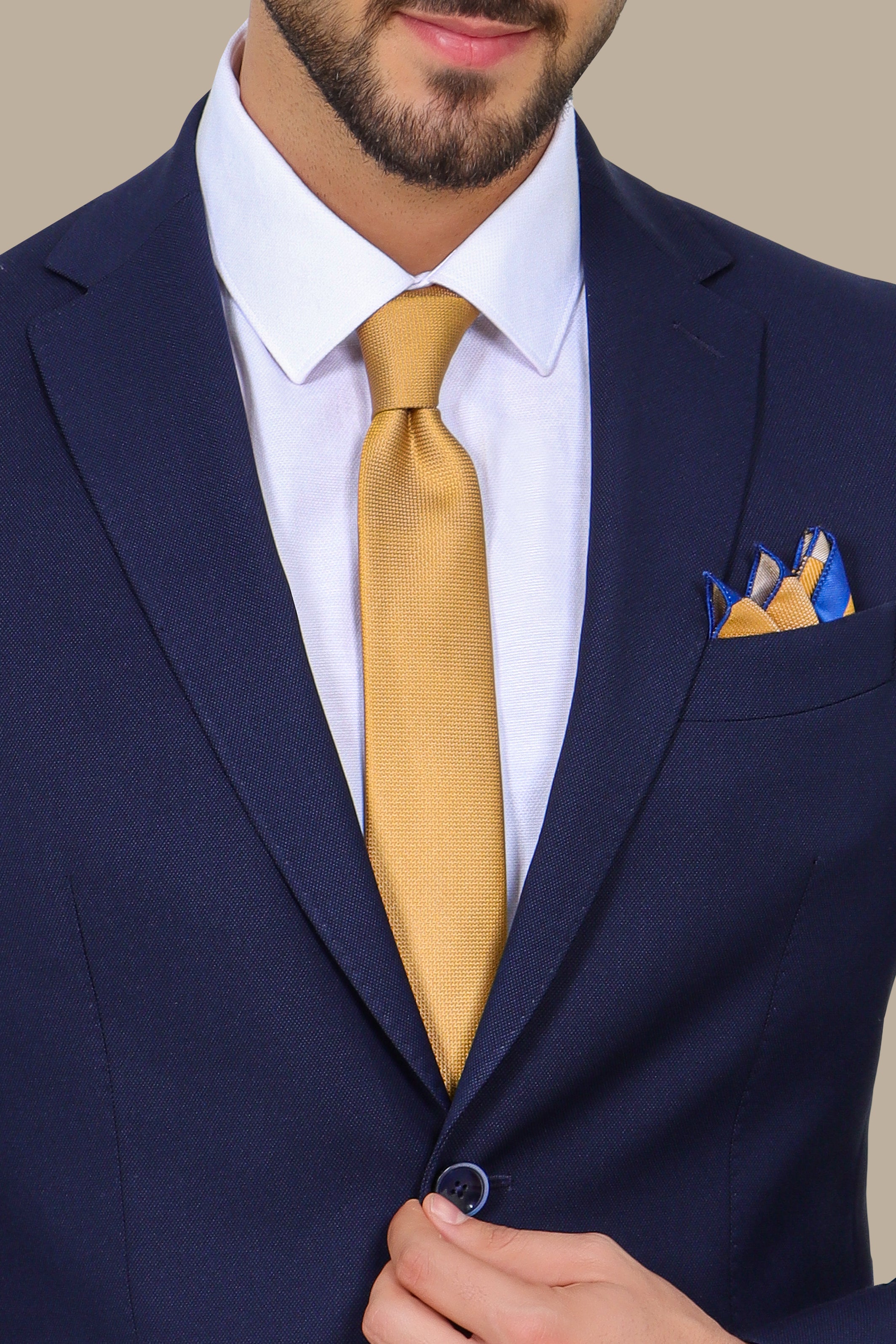 Navy Piqué Notch Lapel Suit - Classic Elegance