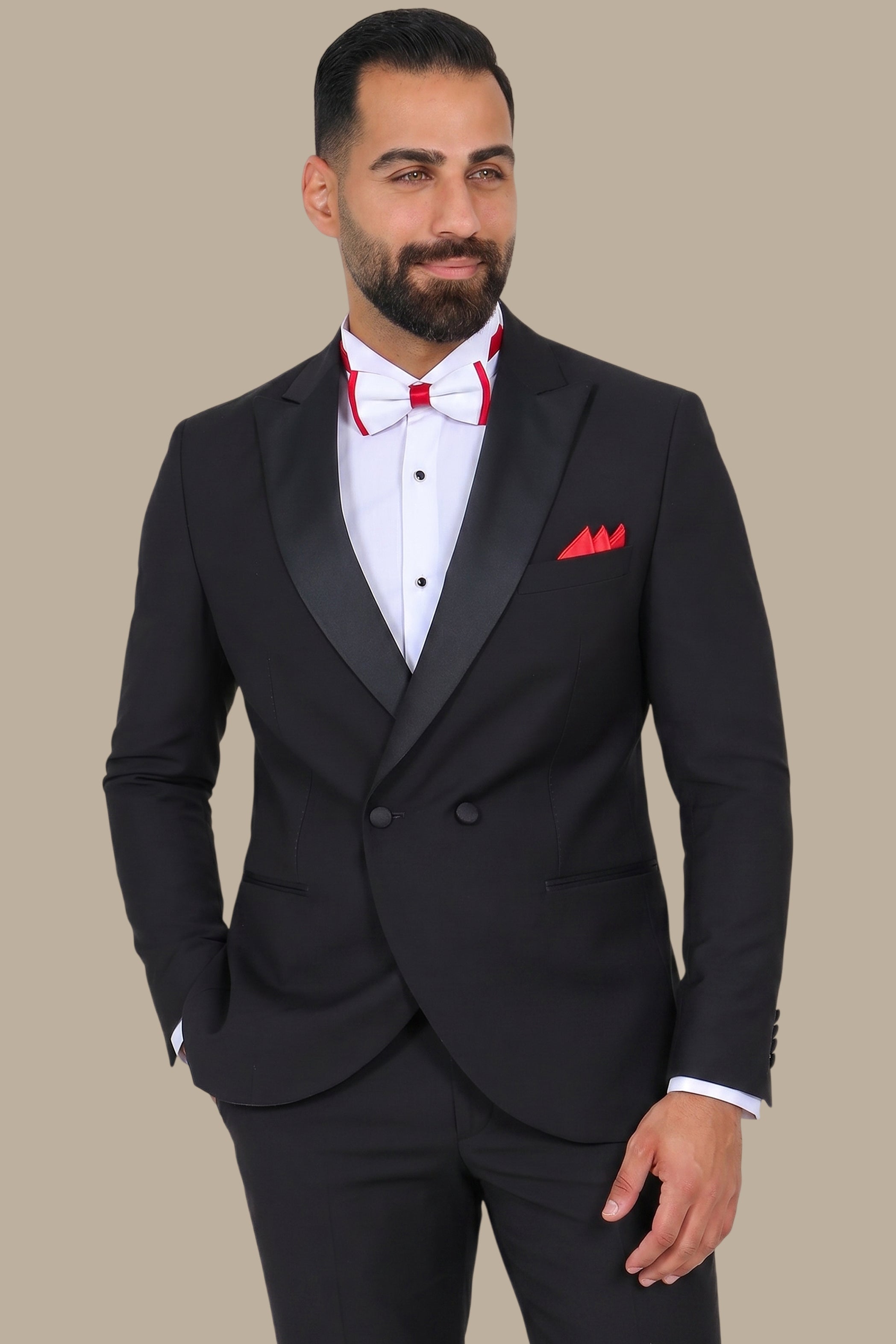 Black Double-Breasted Tuxedo with Peak Lapel - Two Button Classic