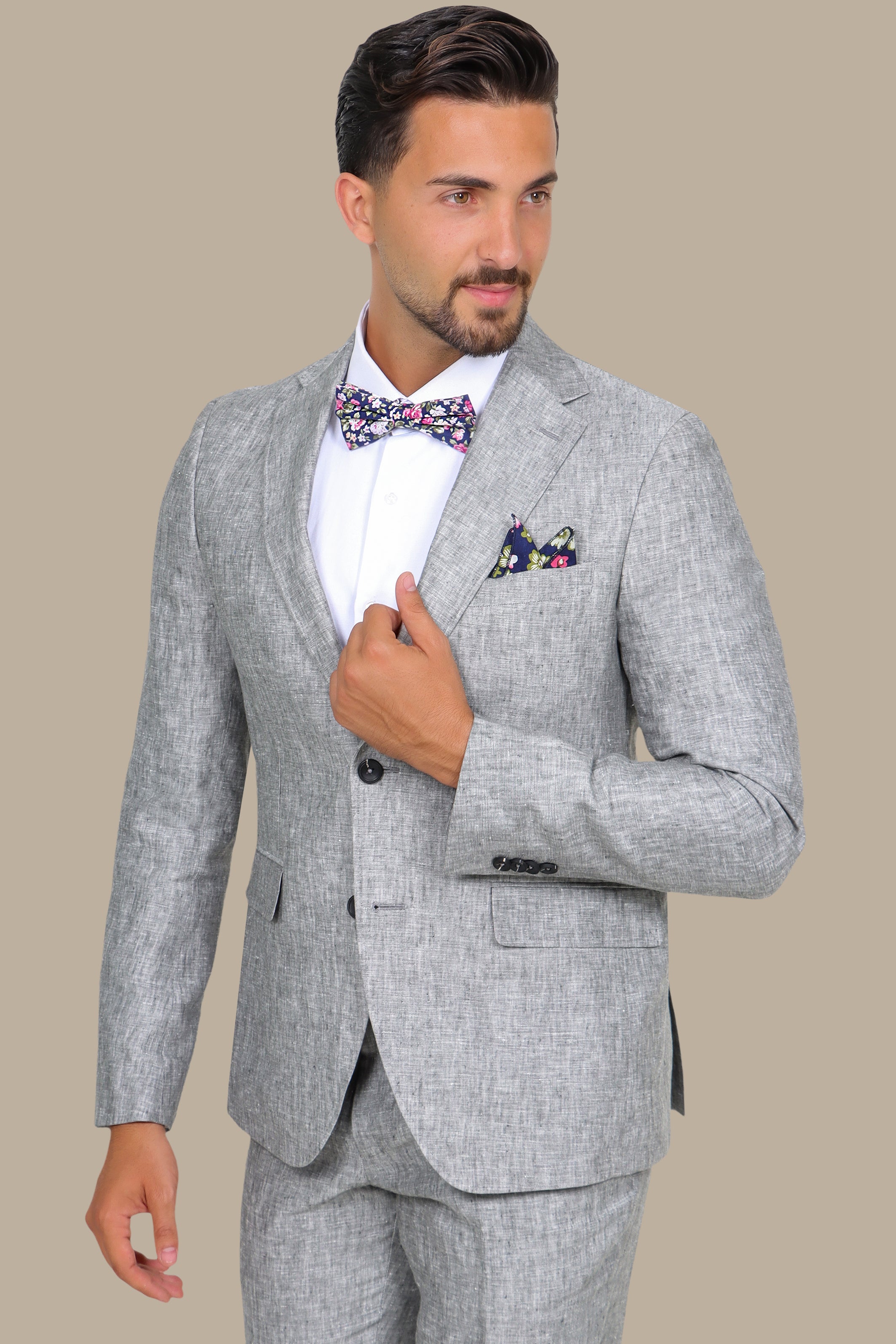Ethereal Grace: Grey Linen Suit