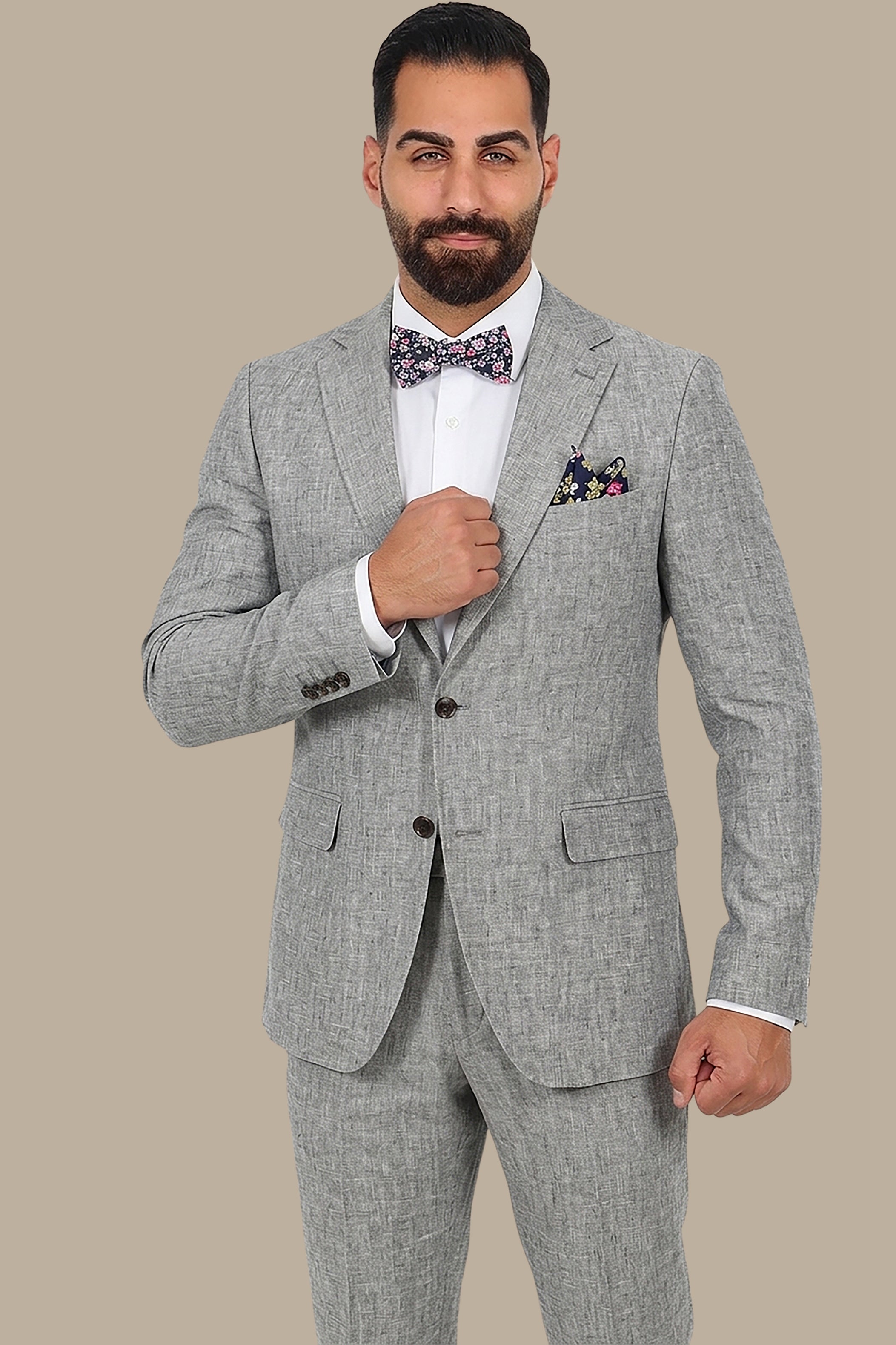 Ethereal Grace: Grey Linen Suit