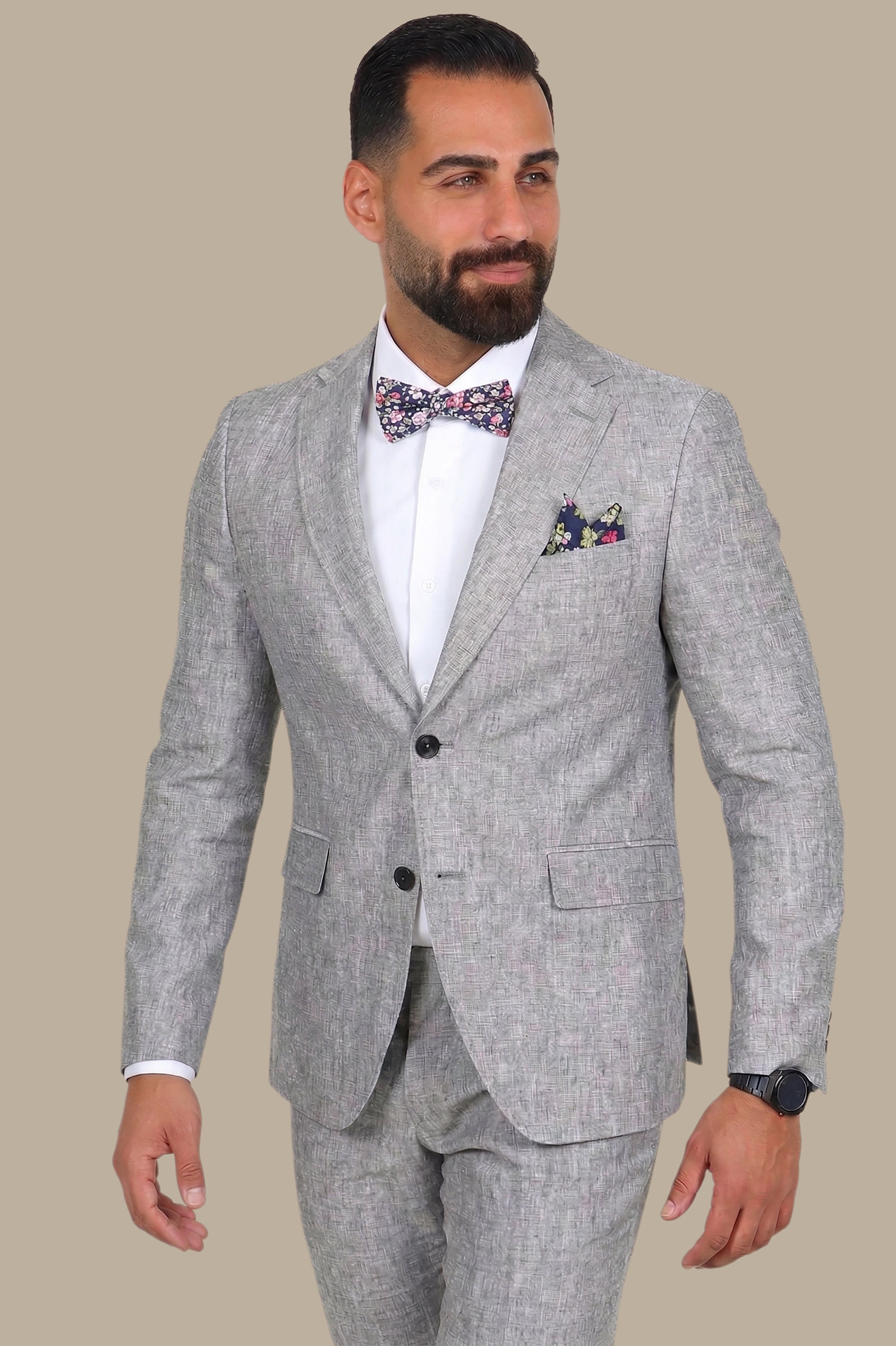 Ethereal Grace: Grey Linen Suit