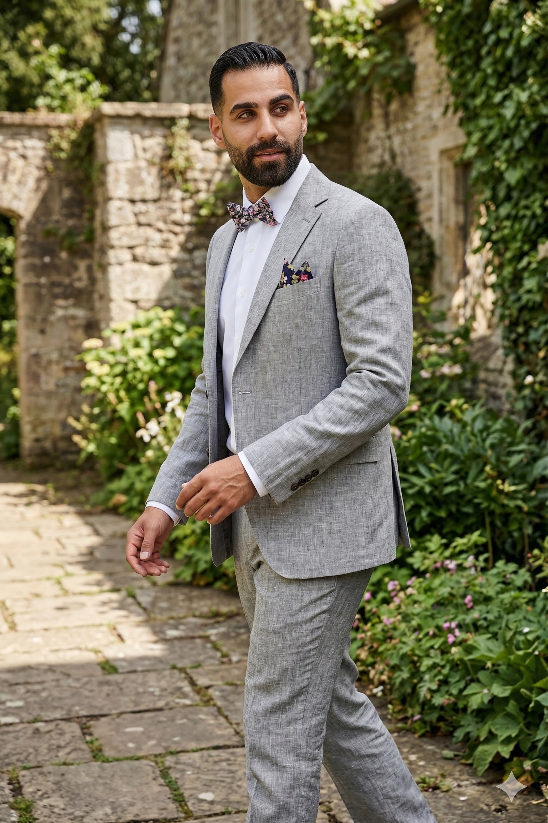 Ethereal Grace: Grey Linen Suit