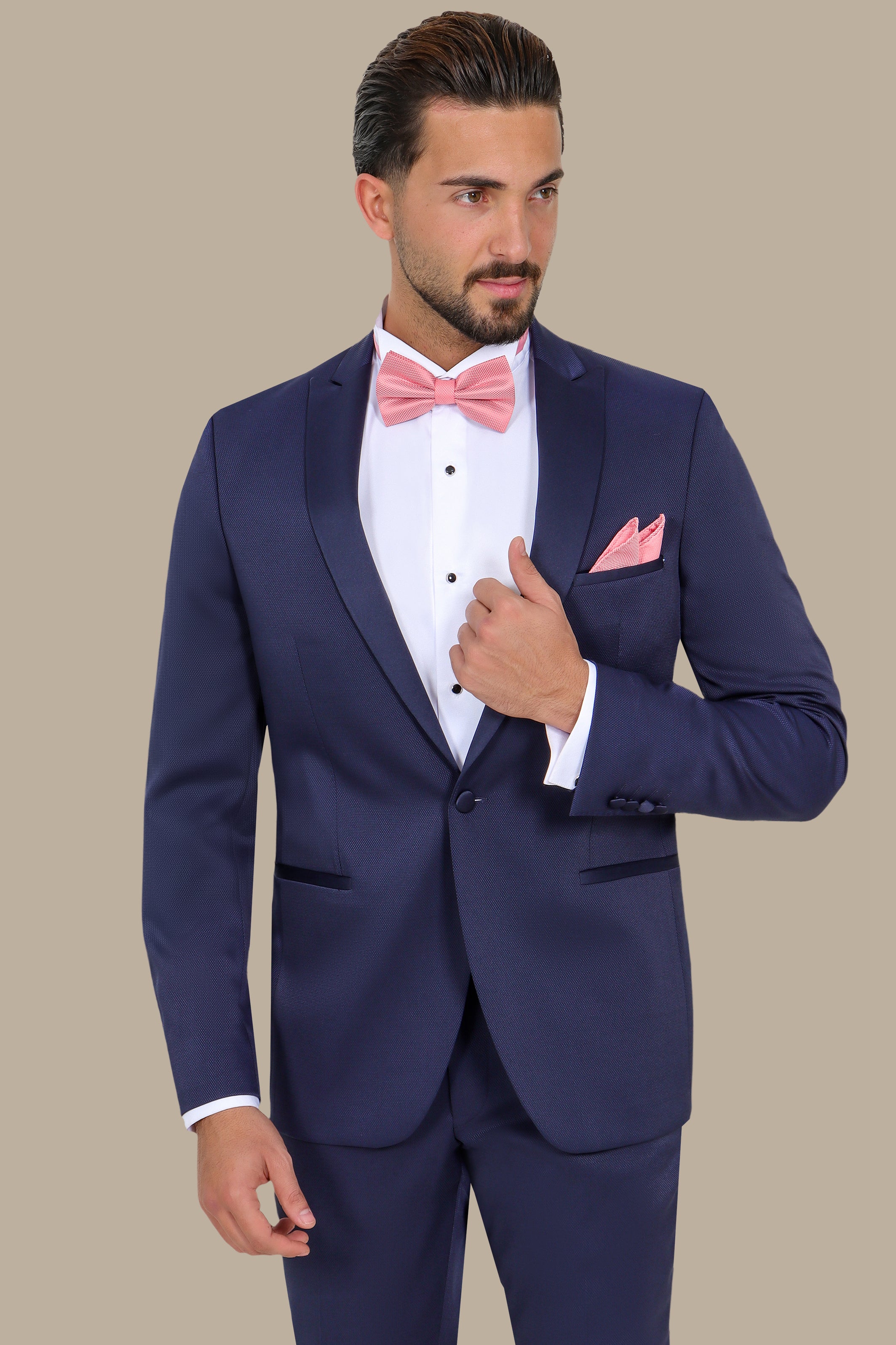 Midnight Elegance: Navy Tuxedo with Peak Lapel