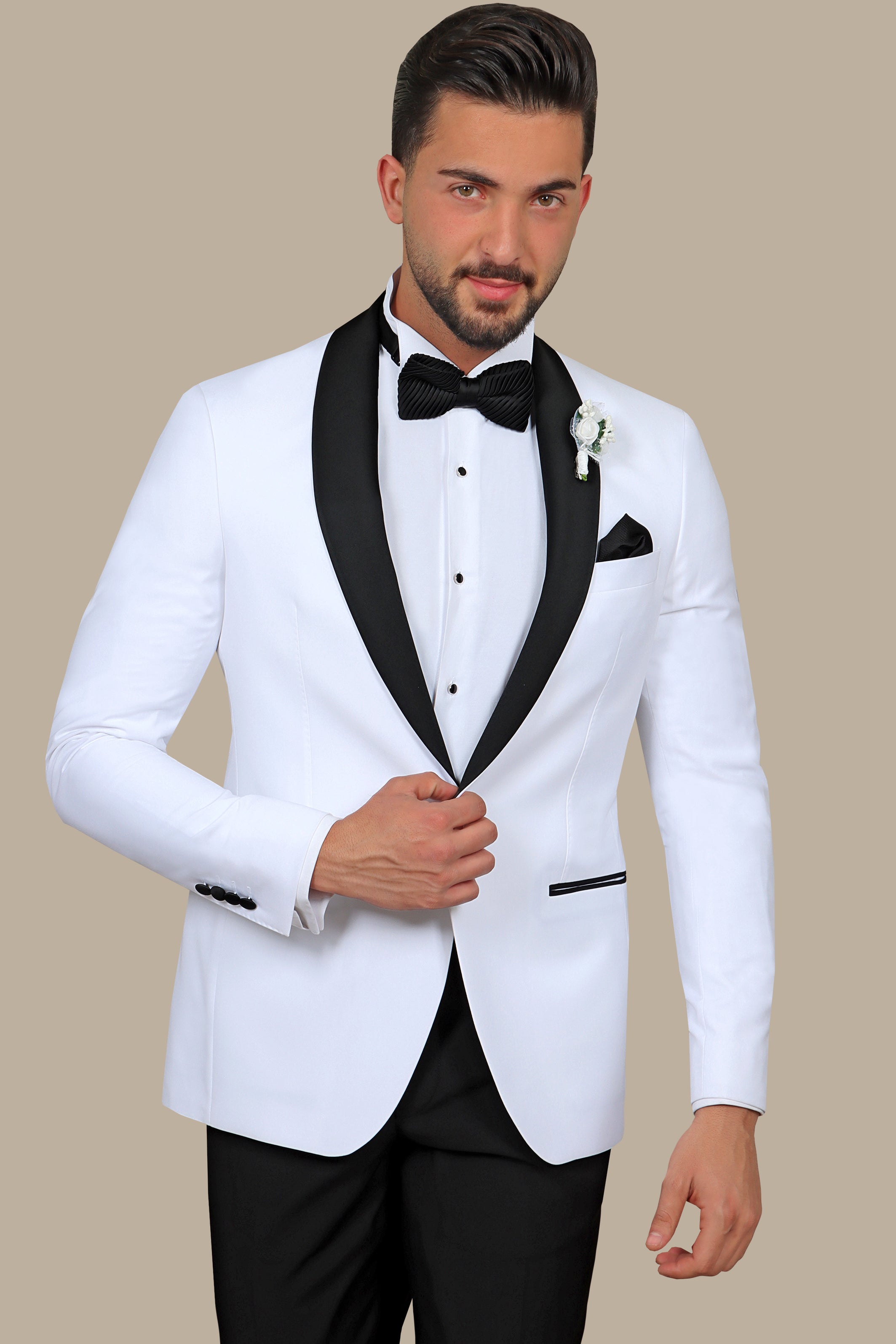 White Tuxedo with Col Chale Collar