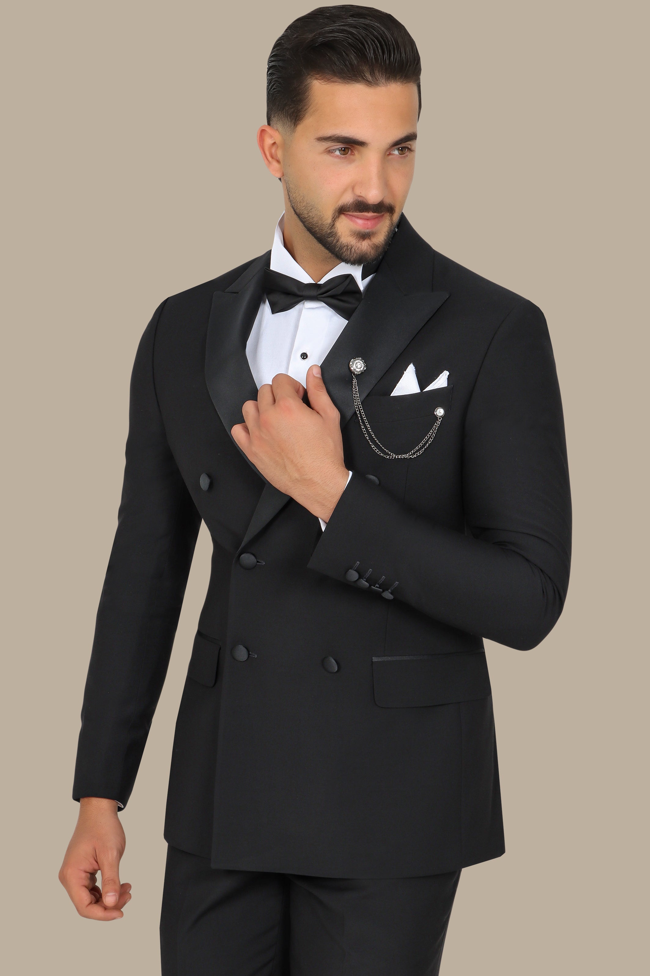 Black Double-Breasted Tuxedo with Peak Lapel