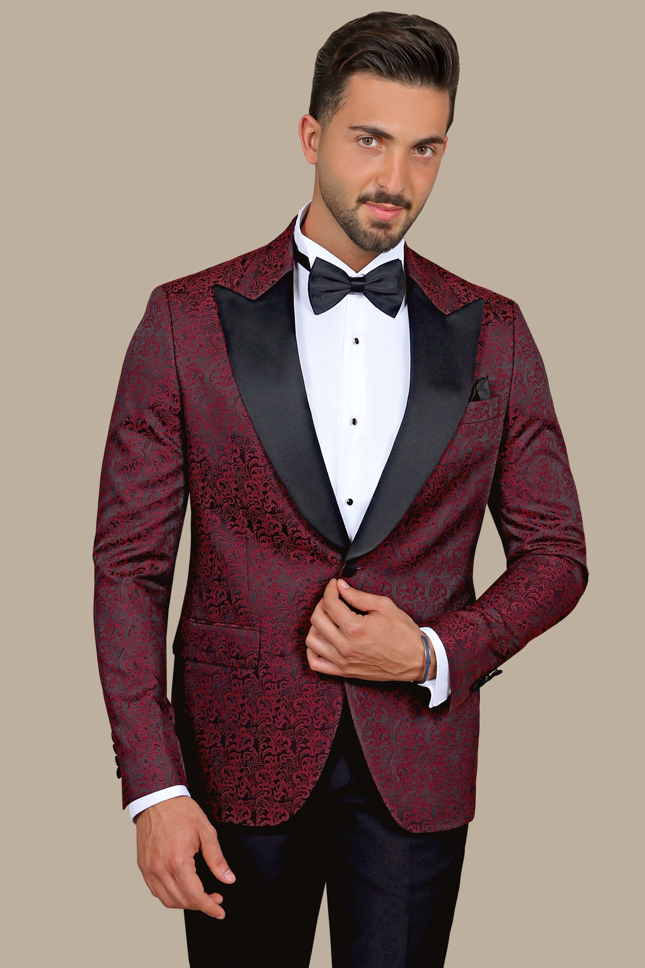 Burgundy Leaf Tuxedo FV: Elegant & Stylish