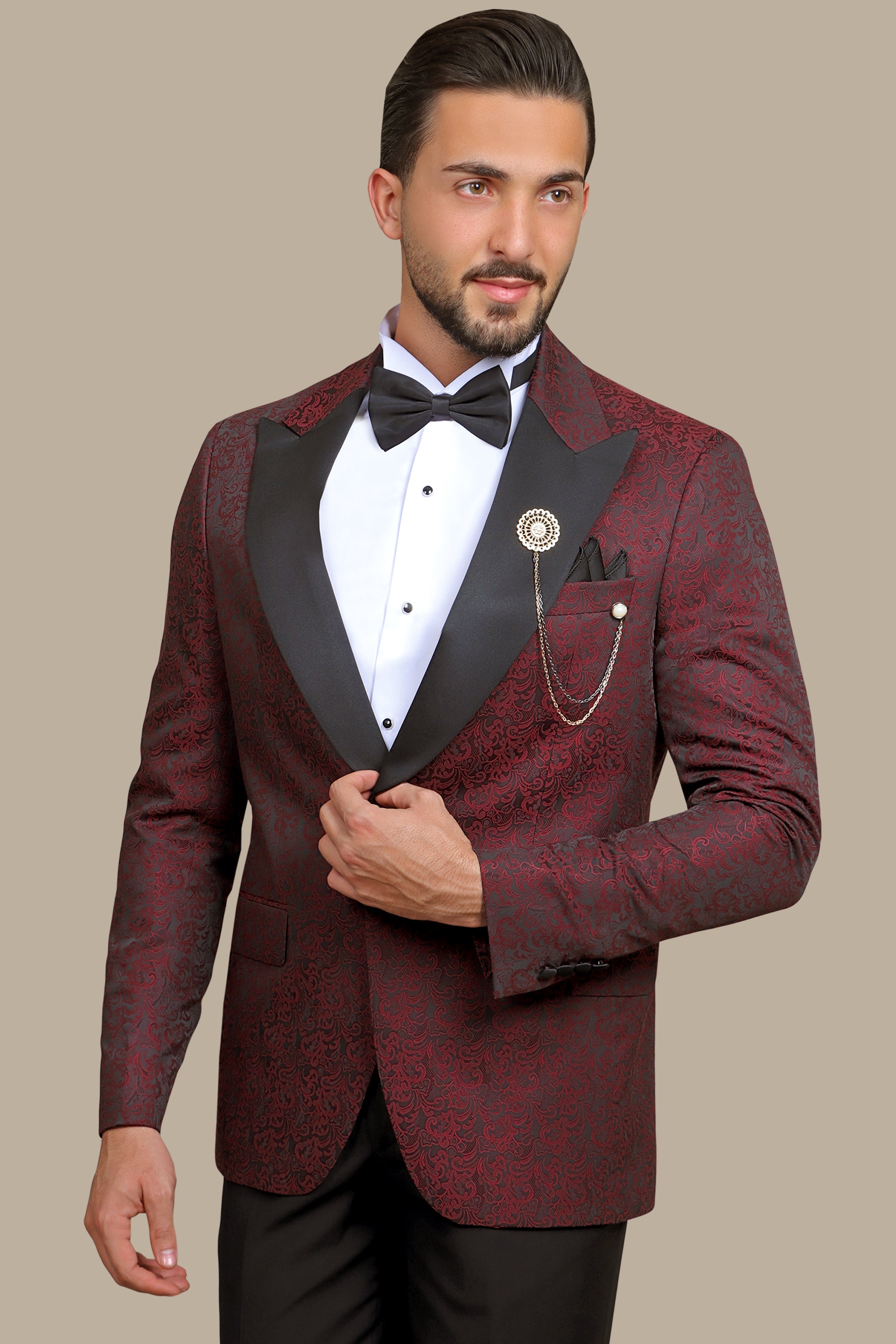 Burgundy Leaf Tuxedo FV: Elegant & Stylish