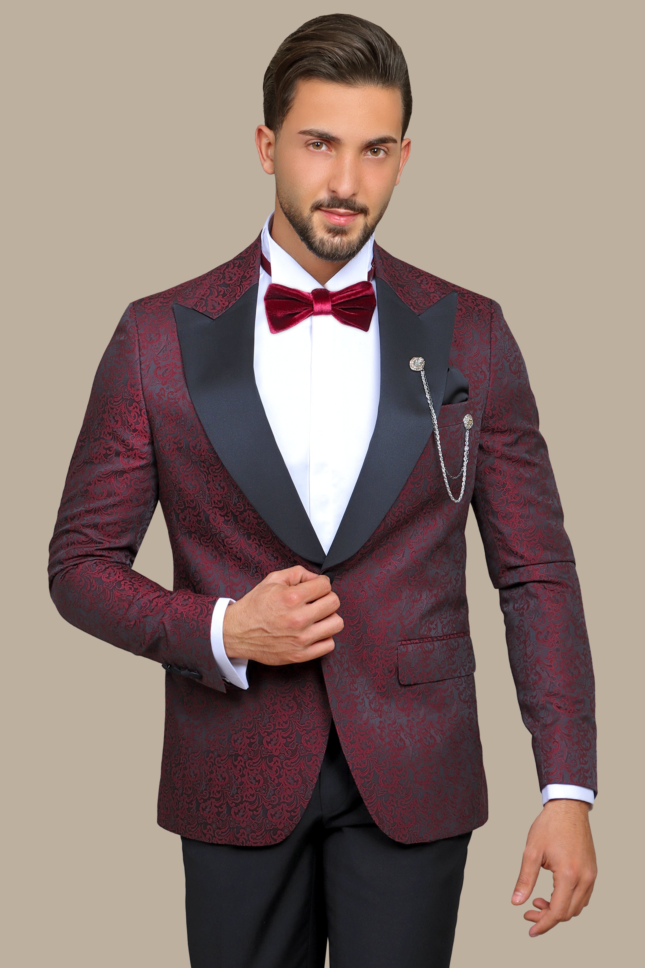 Burgundy Leaf Tuxedo FV: Elegant & Stylish