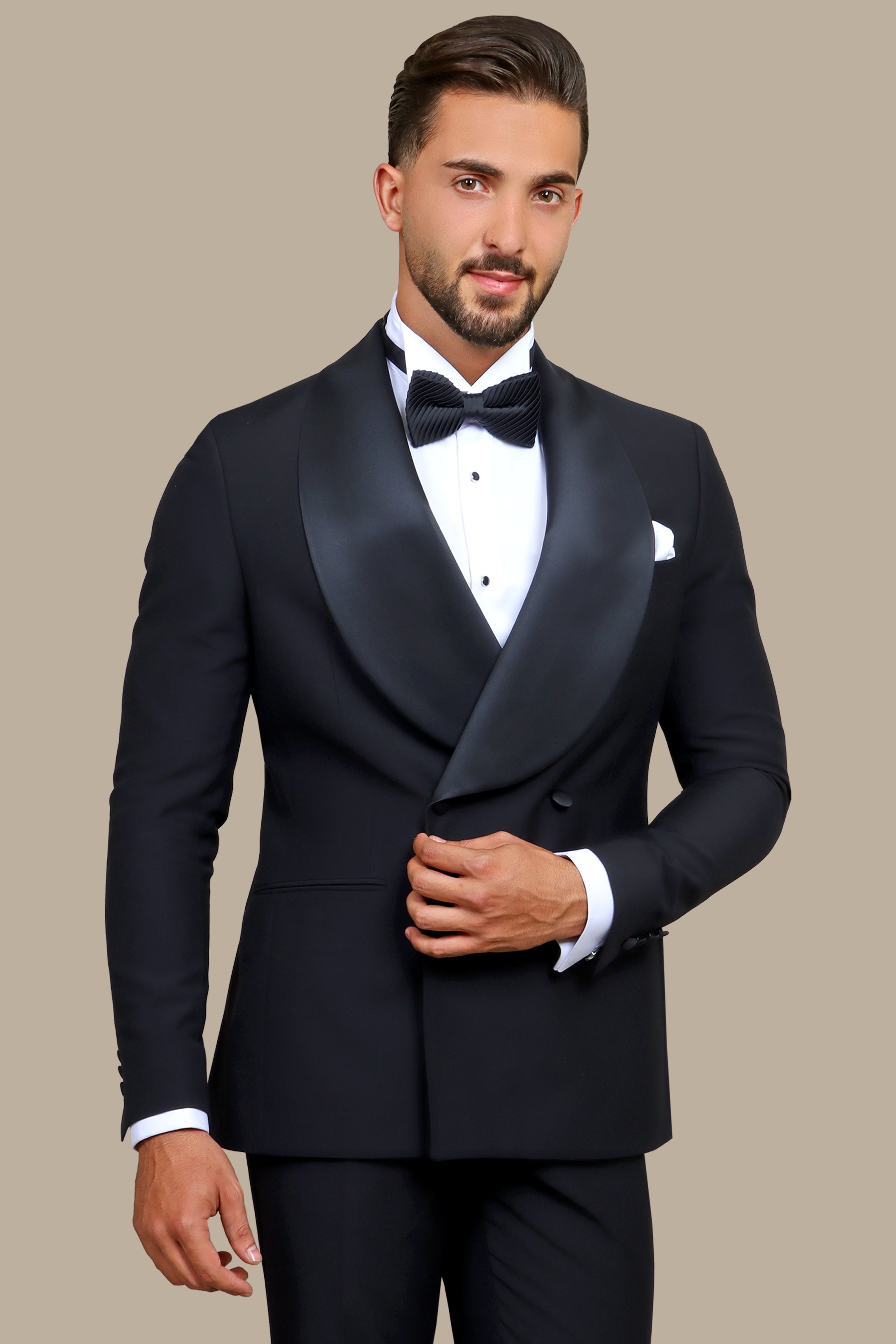 Midnight Classic: Black Tuxedo with Wide Shawl Collar
