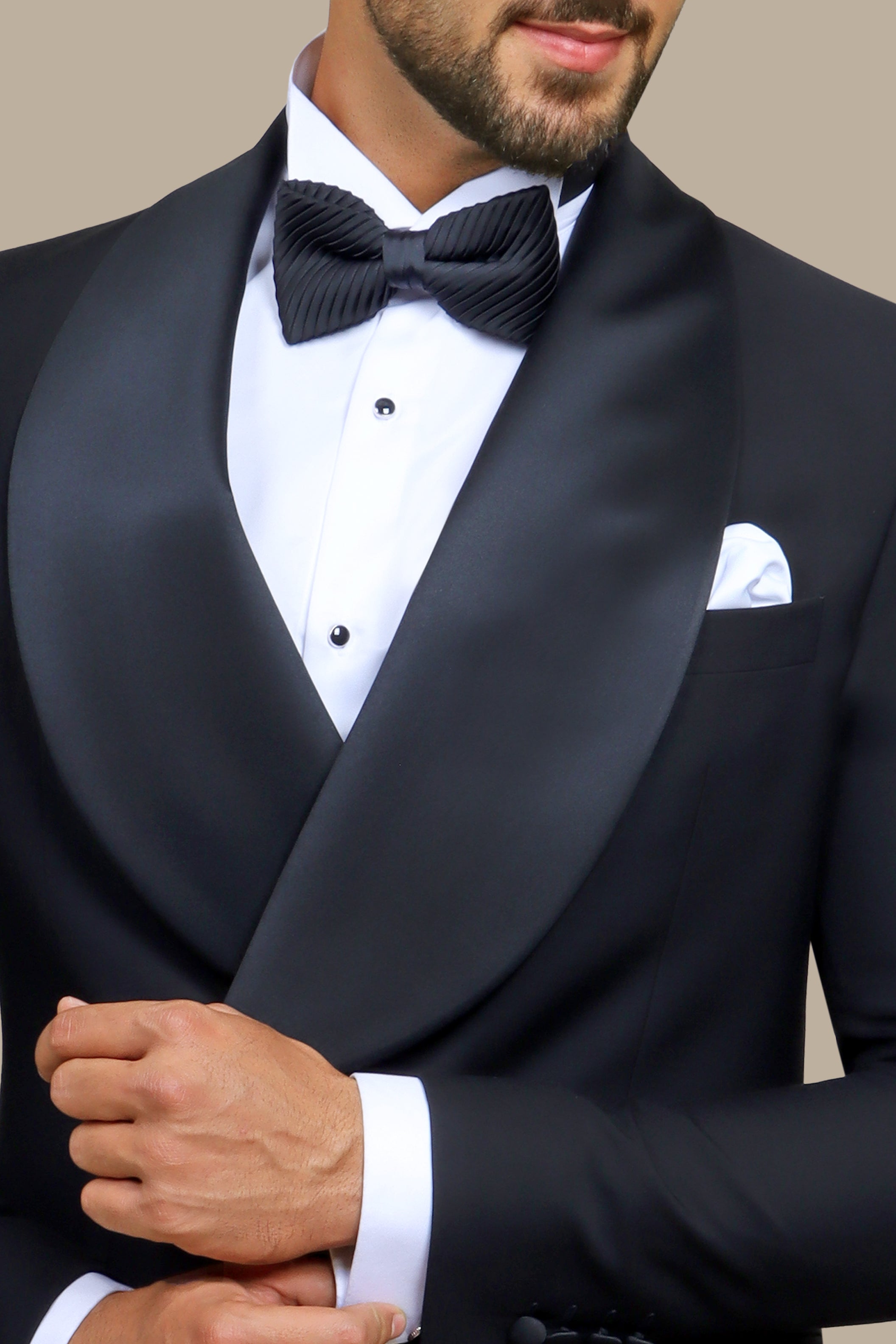 Midnight Classic: Black Tuxedo with Wide Shawl Collar