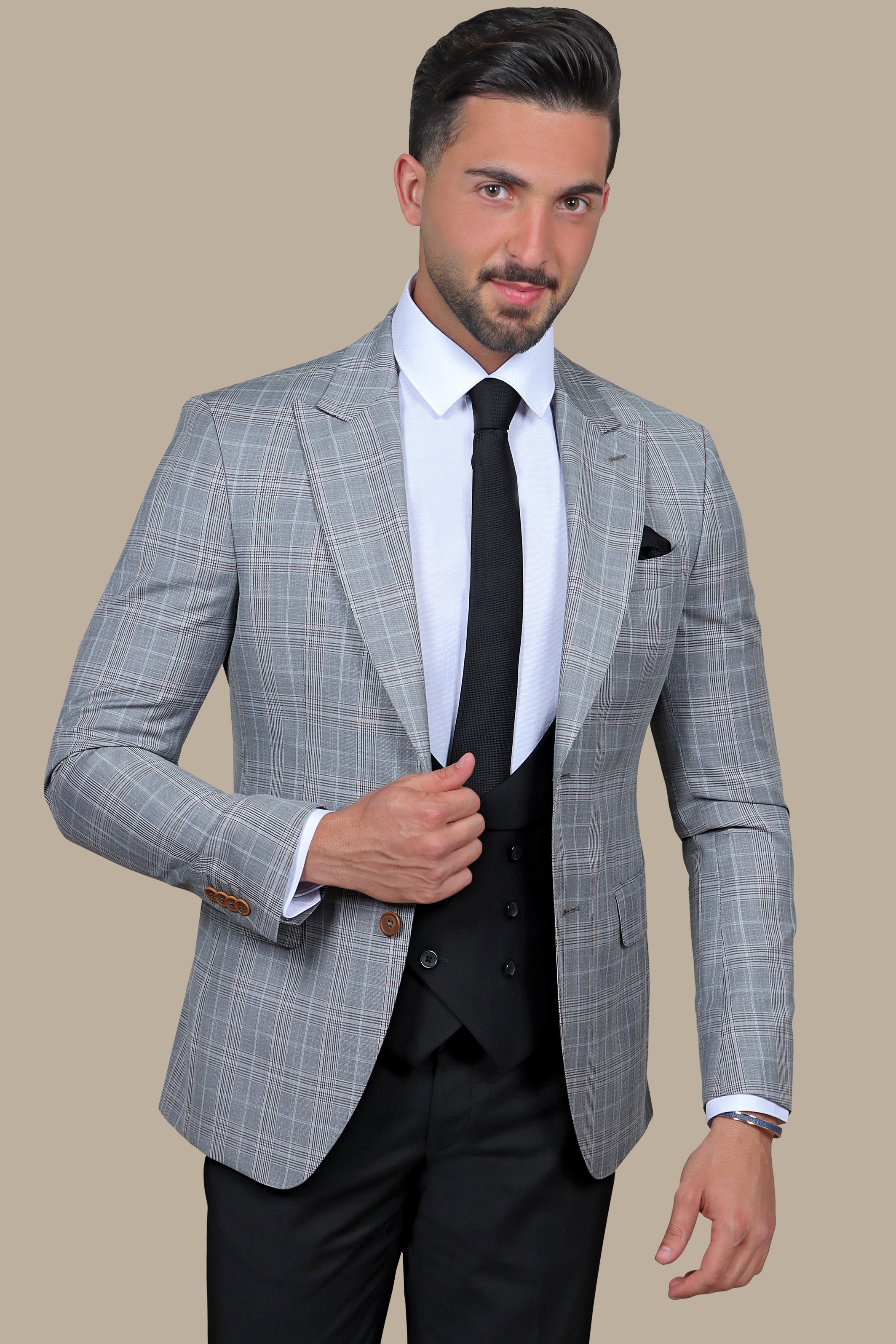 Grey 3-Piece Suit with Black Pow Pants