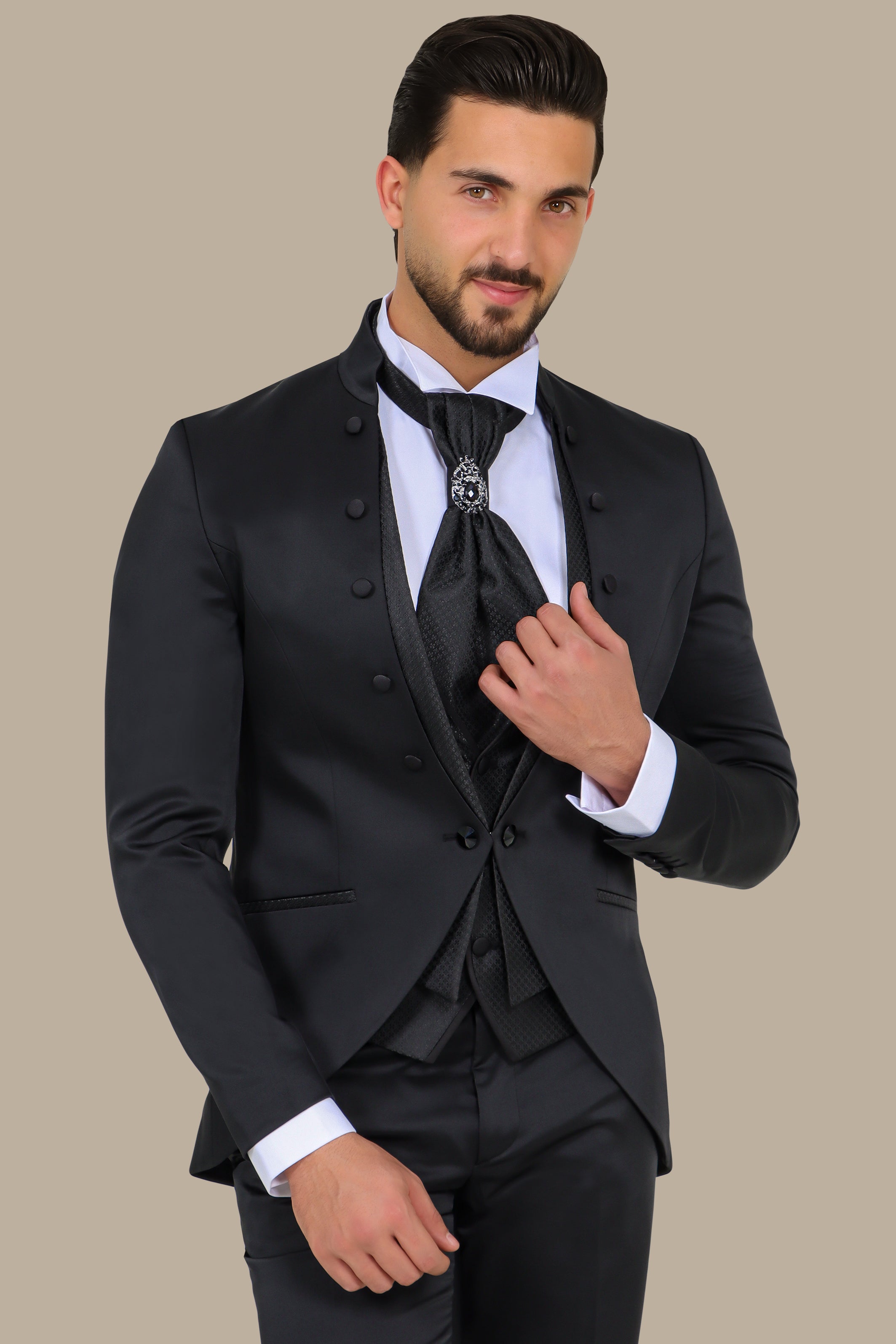 Black Mao Collar 4-Piece Tuxedo