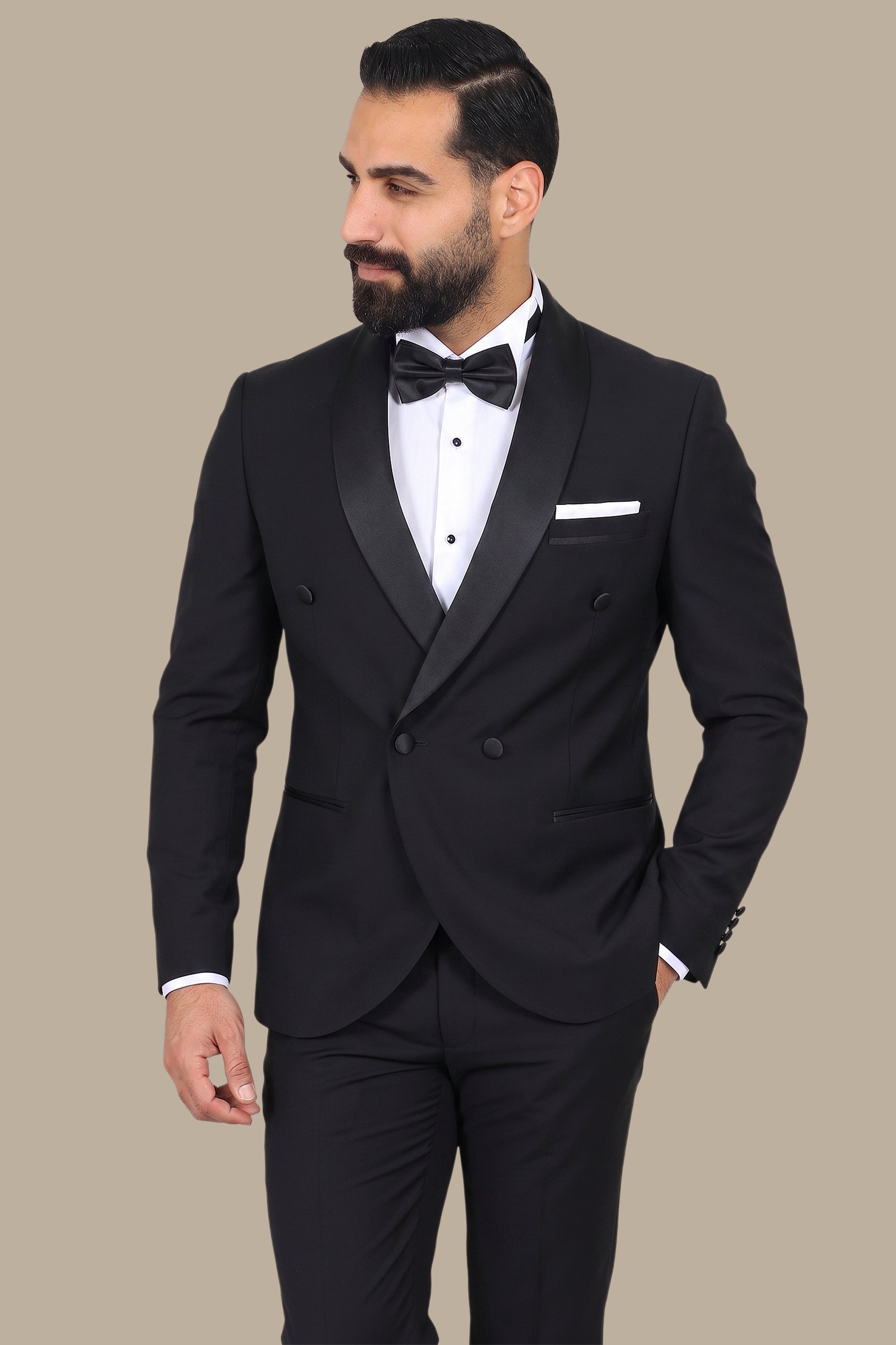 Black Double-Breasted Tuxedo with Shawl Collar