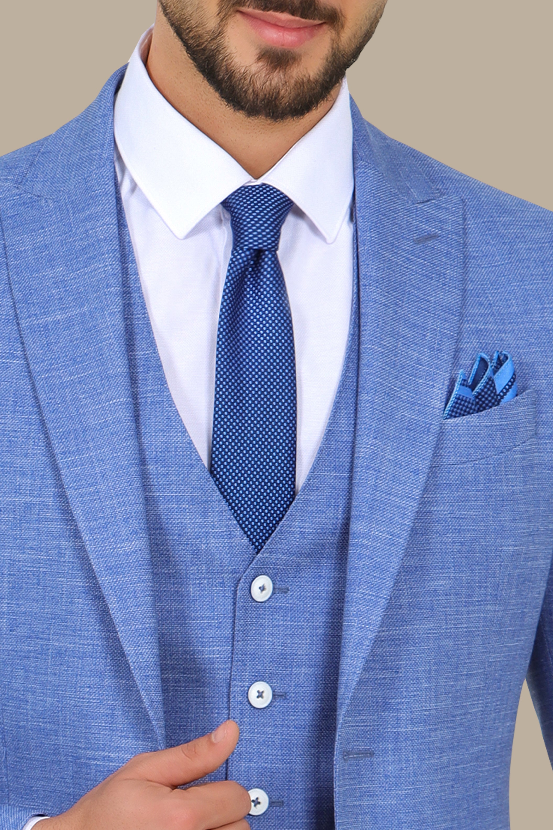 Blue 3-Piece Suit with Fila Fil Peak Lapel
