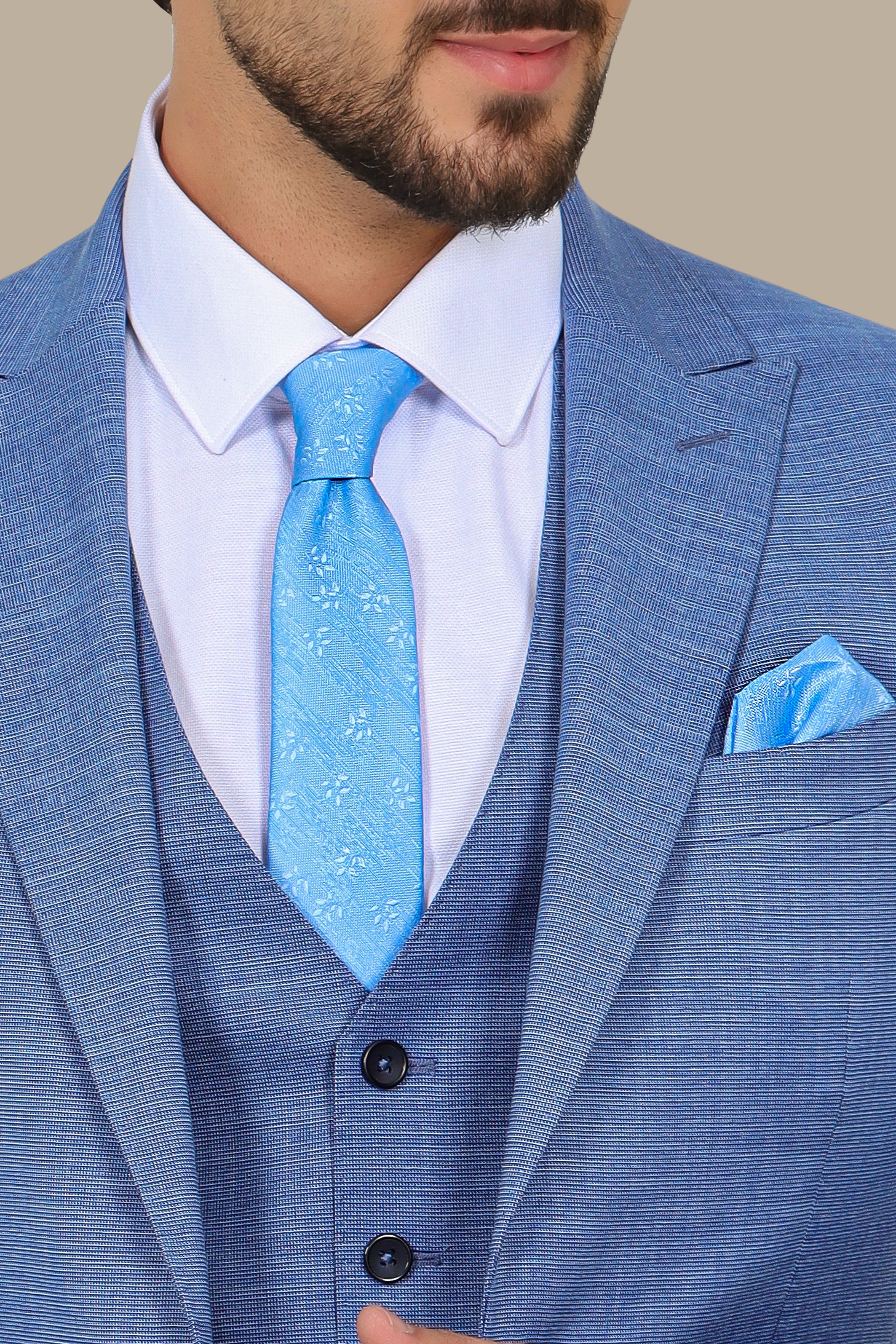 3-Piece Suit with Fil-à-Fil Peak Lapel