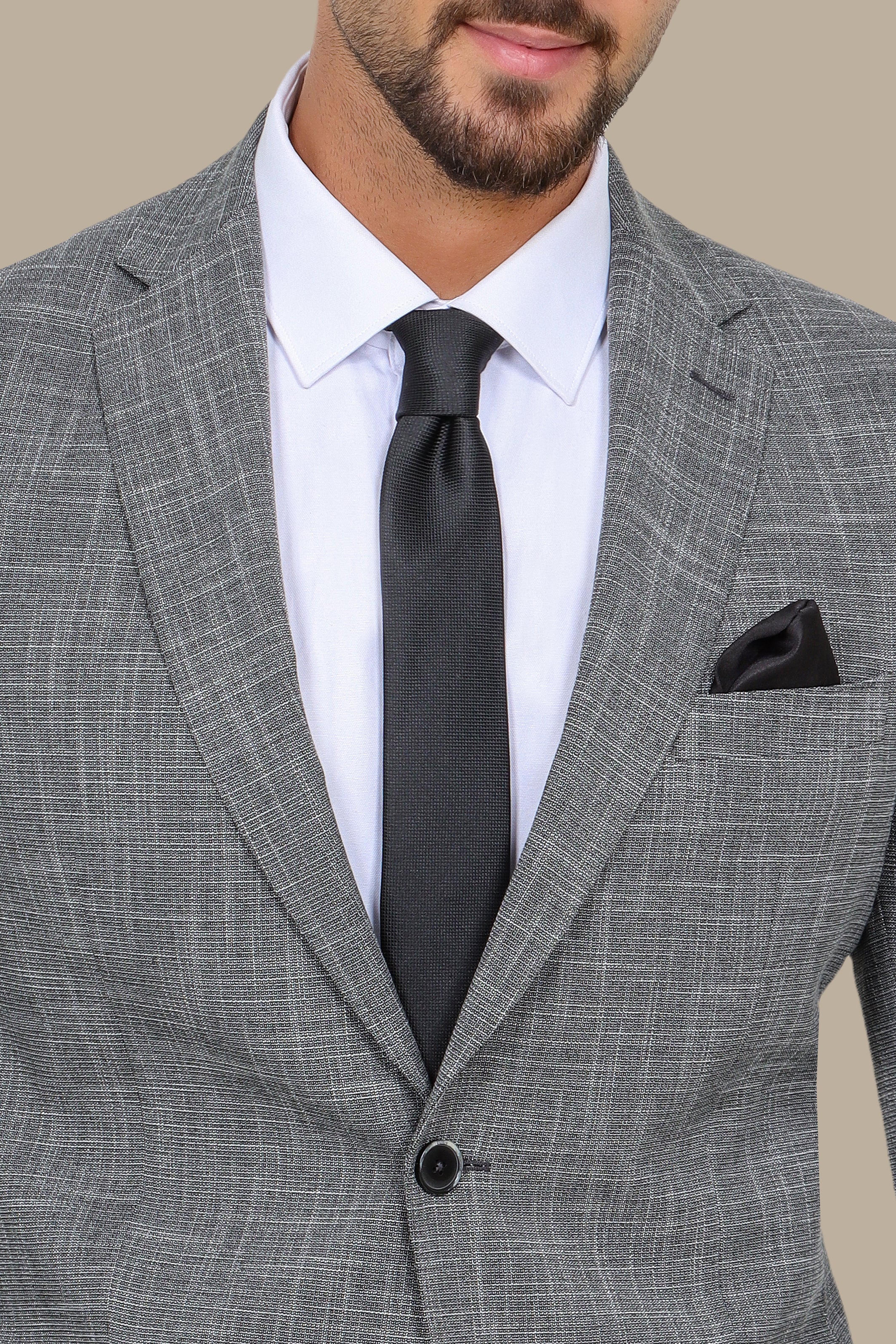 Grey Suit Fil a Fil with Notch Lapel