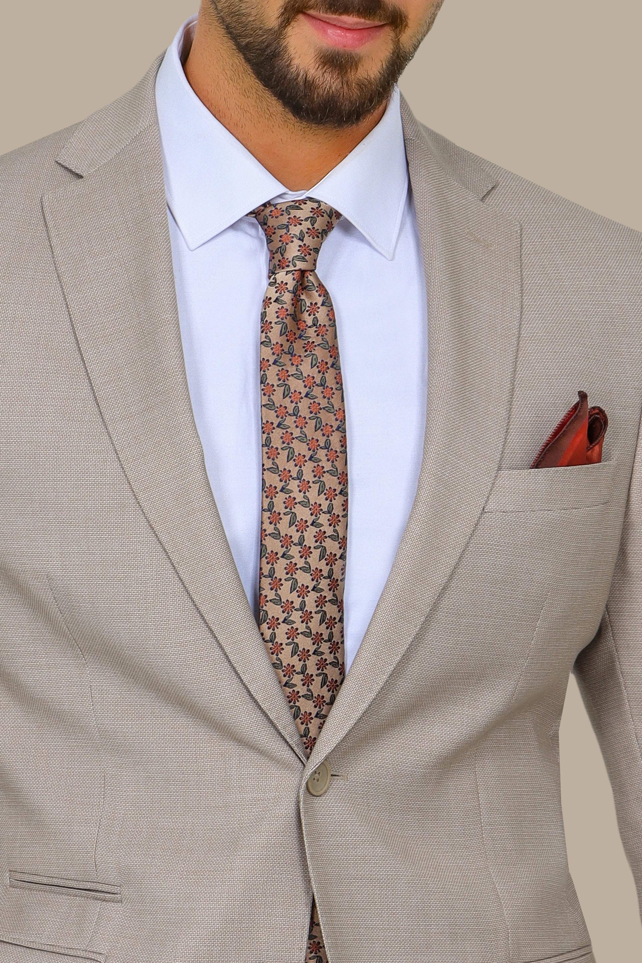 Beige 2 pcs Notch Structure Suit