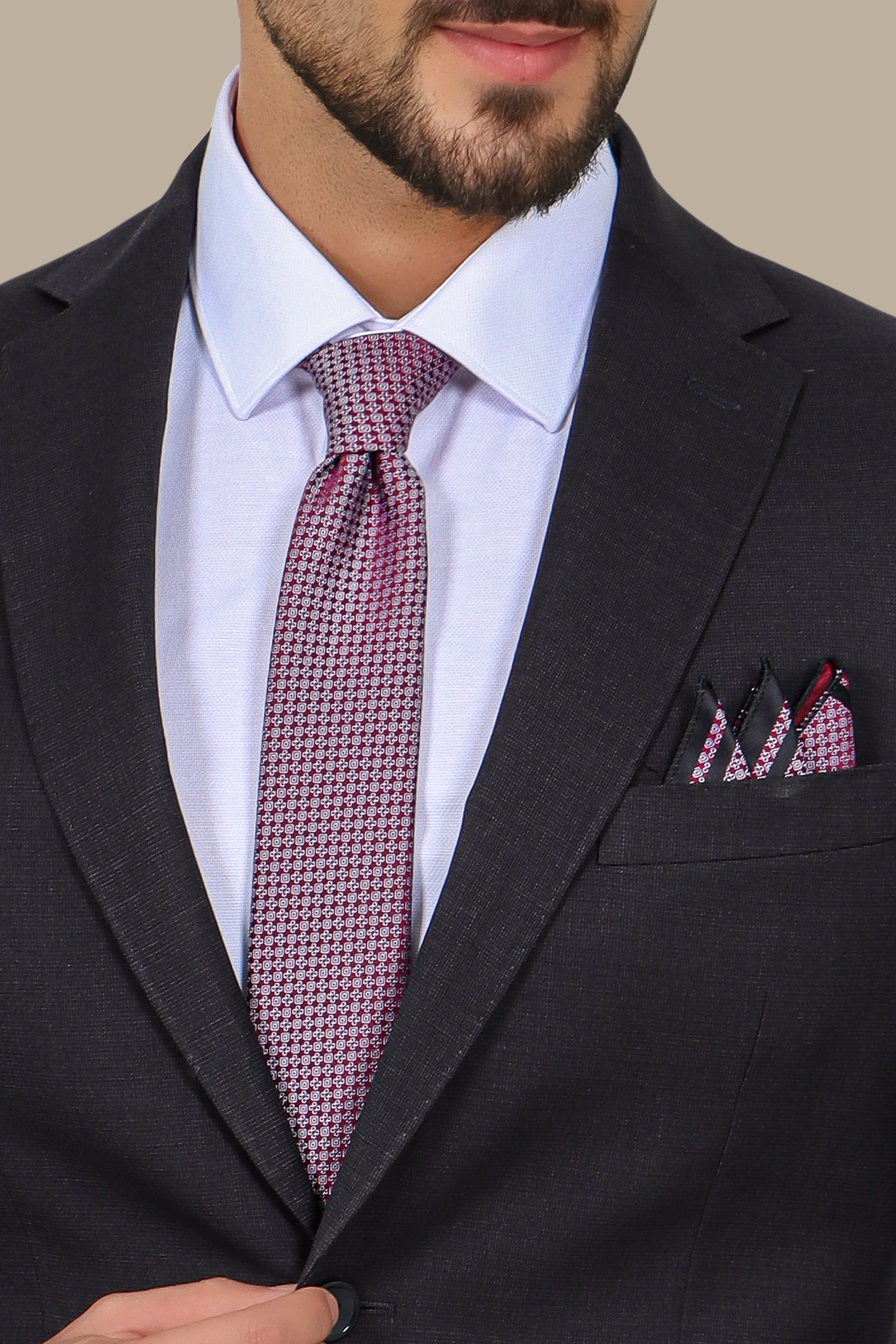 Black Structured Suit with Notch Lapel - 2 Piece