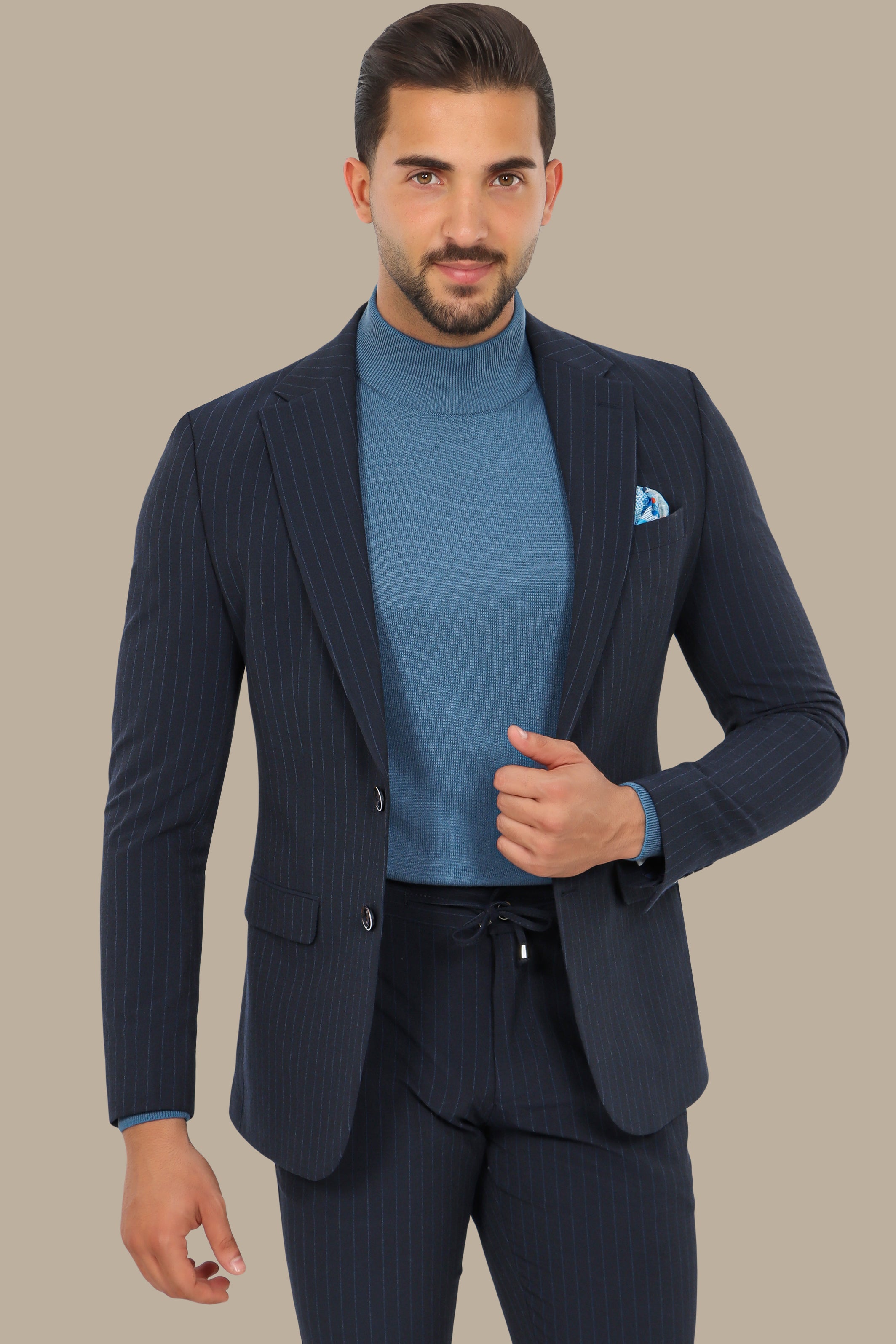 Travel Suit 2-Piece Navy Lycra Pin Stripes