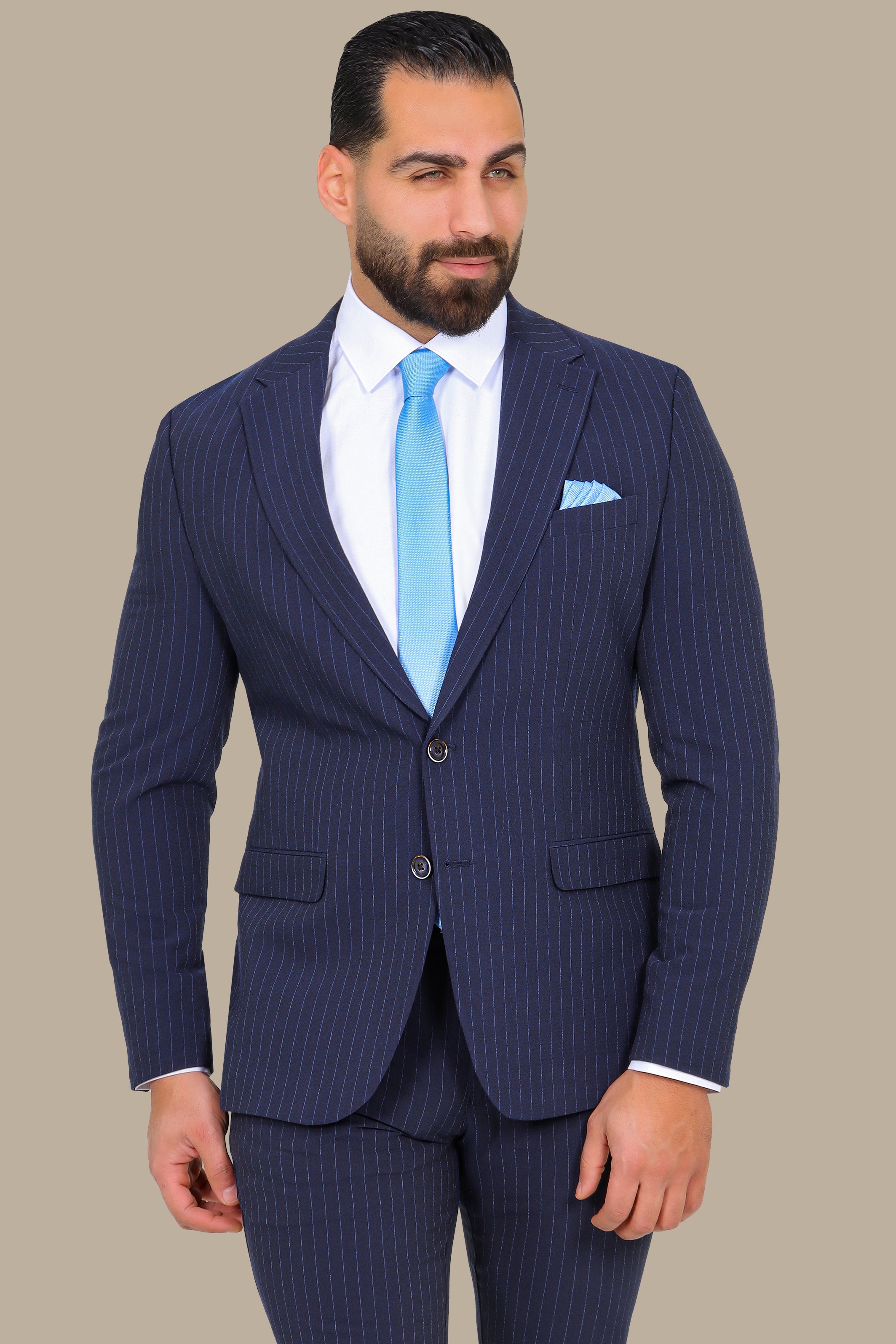 Travel Suit 2-Piece Navy Lycra Pin Stripes