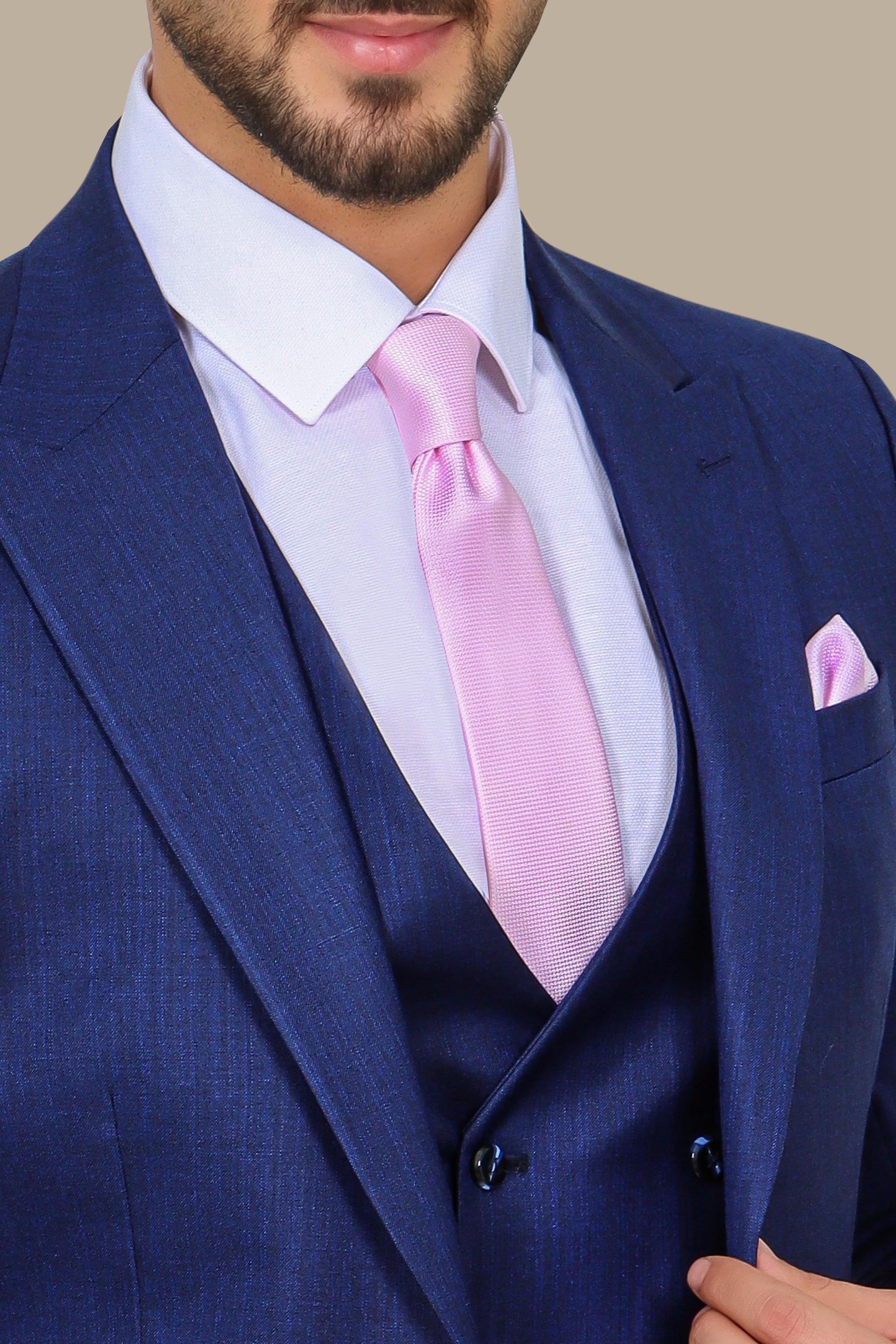 Classic Elegance: 3-Piece Blue Fila Fil Suit with Peak Lapel