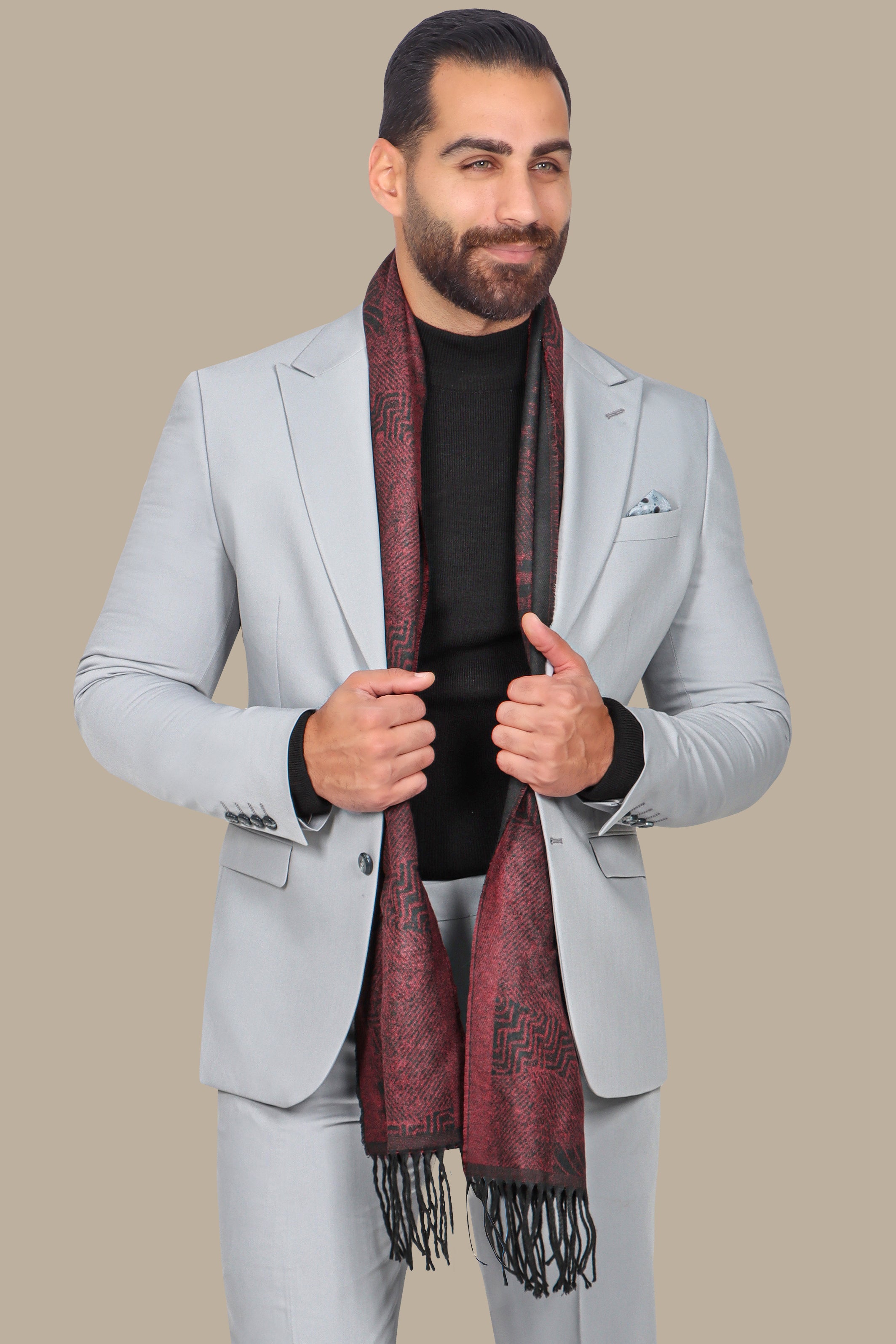 Grey 2-Piece Plain Suit with Peak Lapel