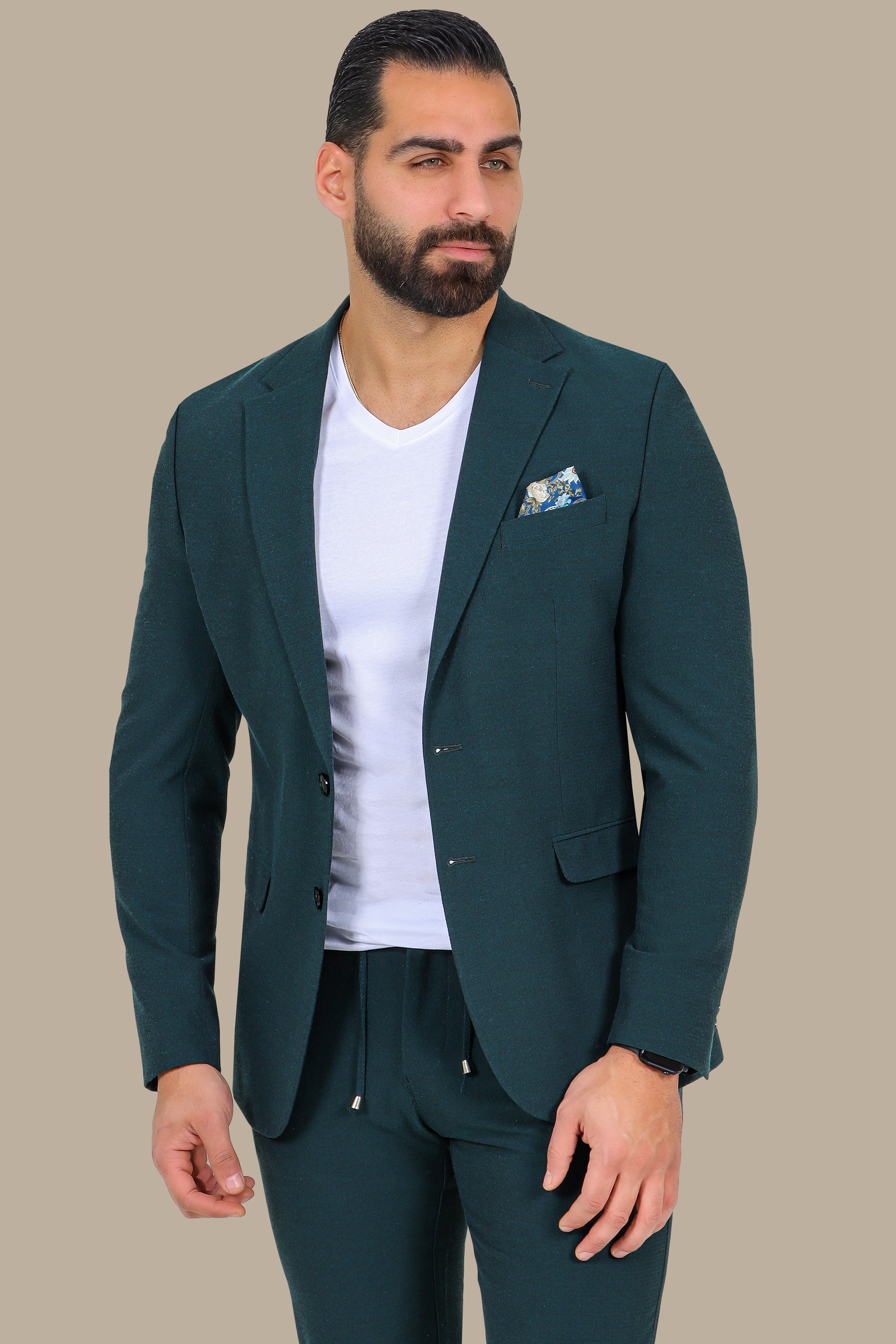 Green Travel Suit: 2-Piece with Notch Lapel
