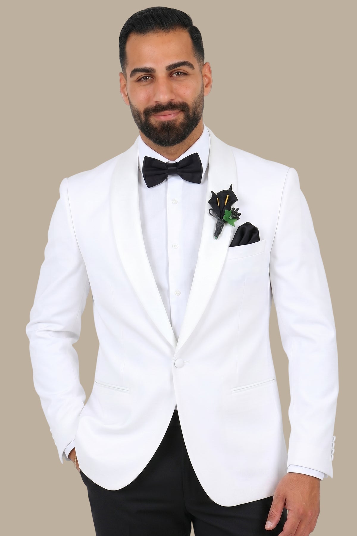 Tuxedo Wide Satin Collar Col Chal – White
