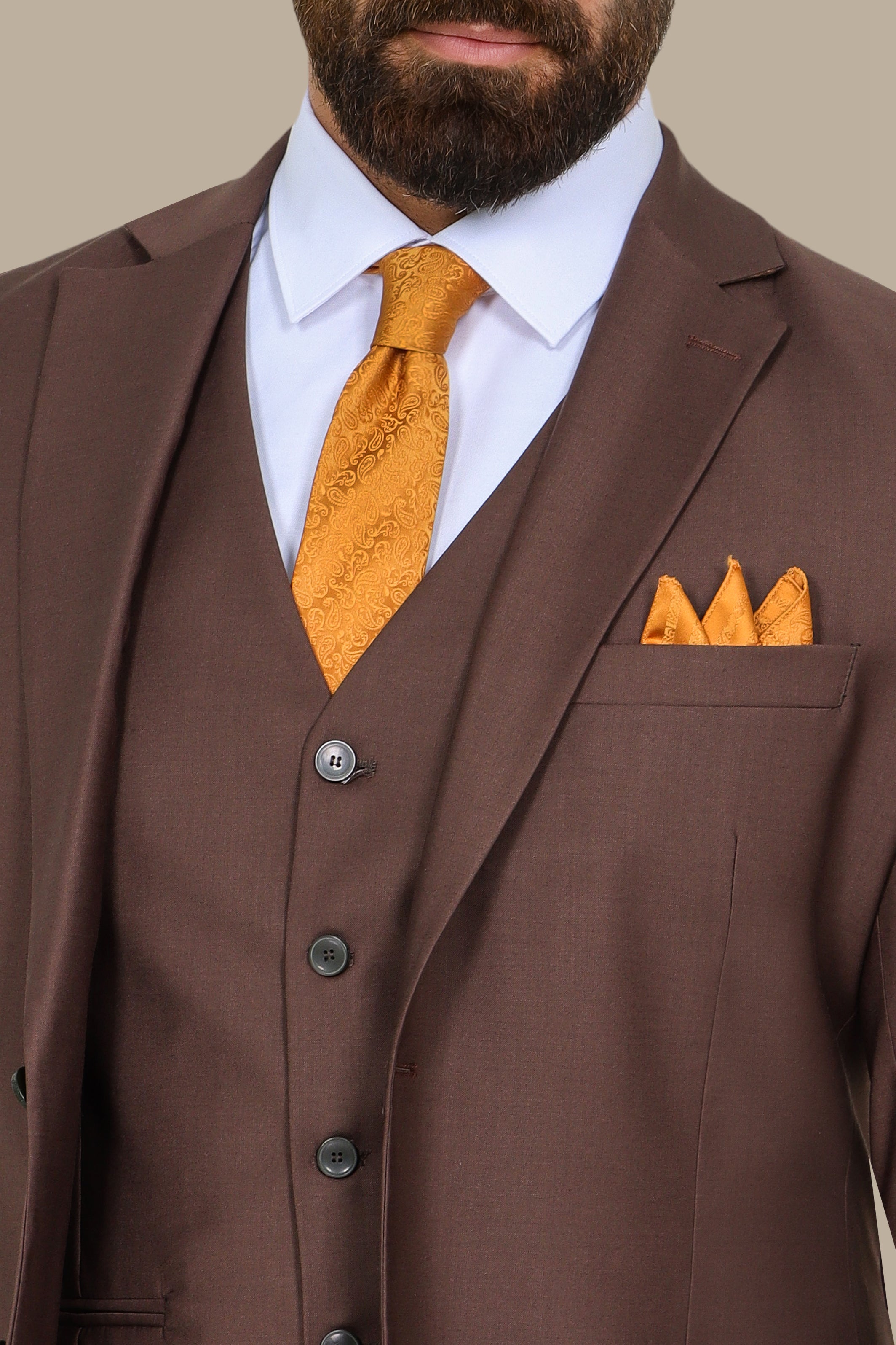 Brown Polyviscose 3-Piece Suit with Notch Lapel