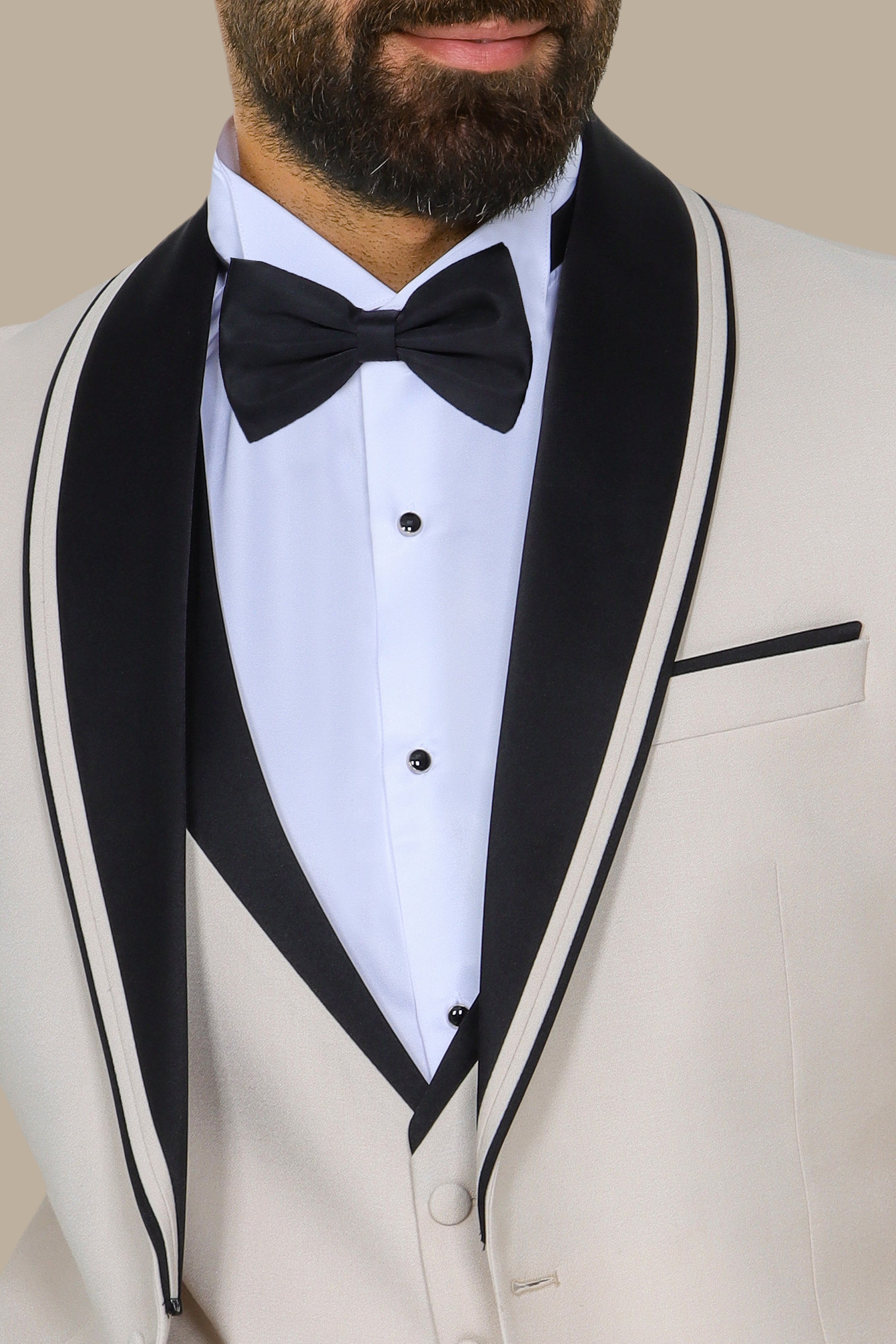 Beige 4-Piece Tuxedo with Shawl Collar and Three-Side Collar Line