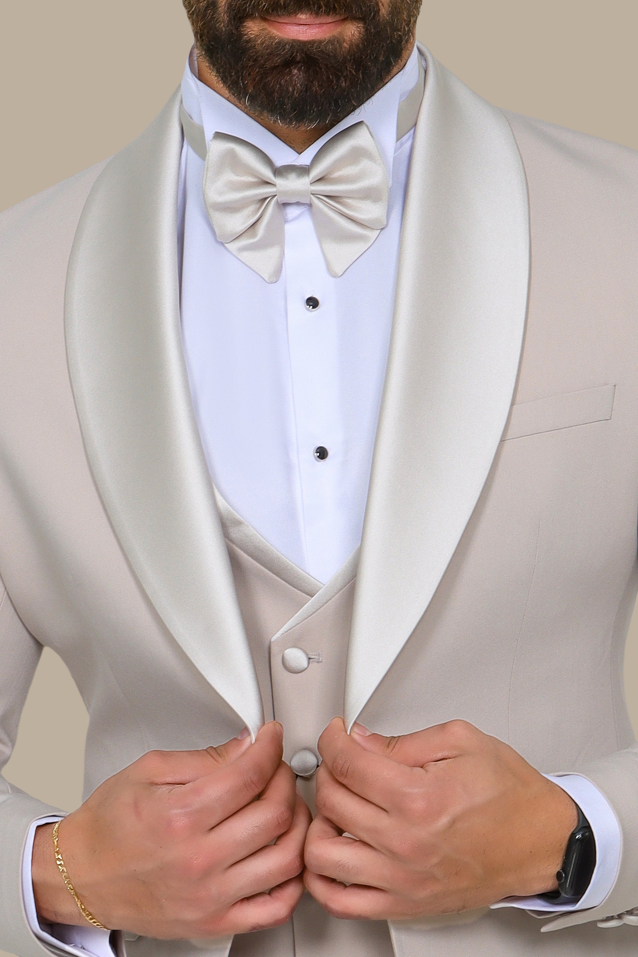 Light Beige 4-Piece Tuxedo with Shawl Collar and Classic Pocket