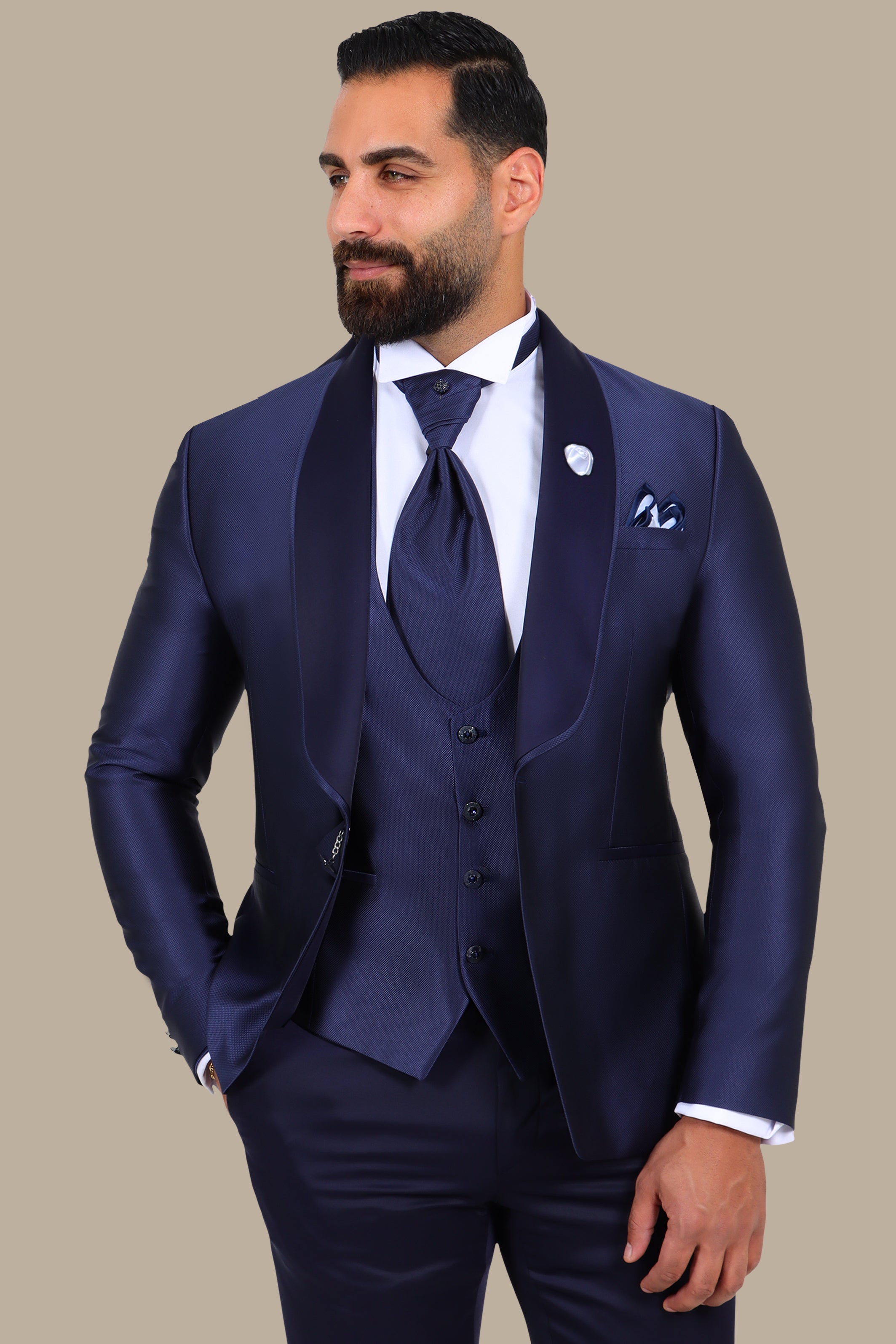 4-Piece Tuxedo Shawl Collar Piquet Navy