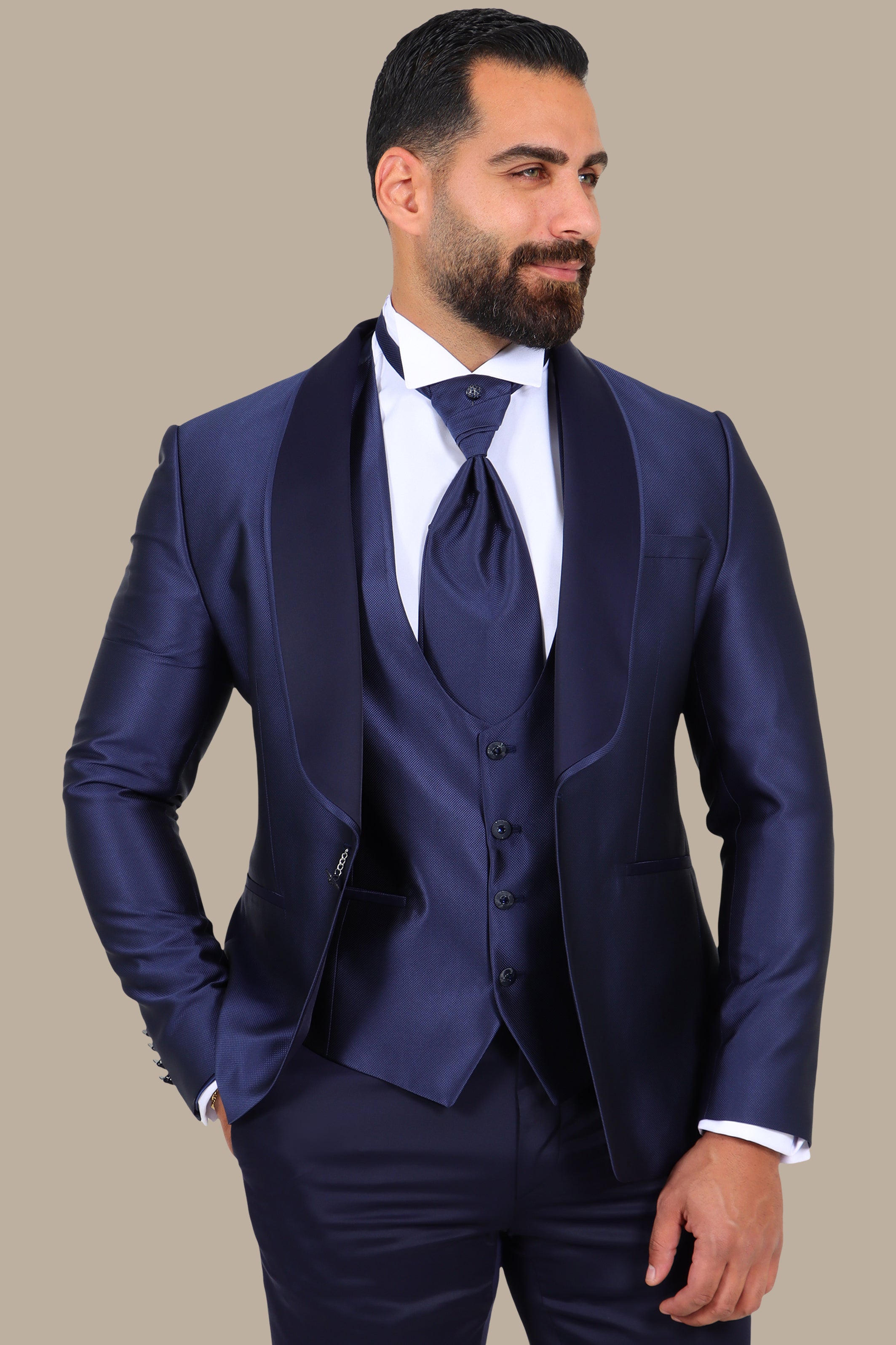 4-Piece Tuxedo Shawl Collar Piquet Navy