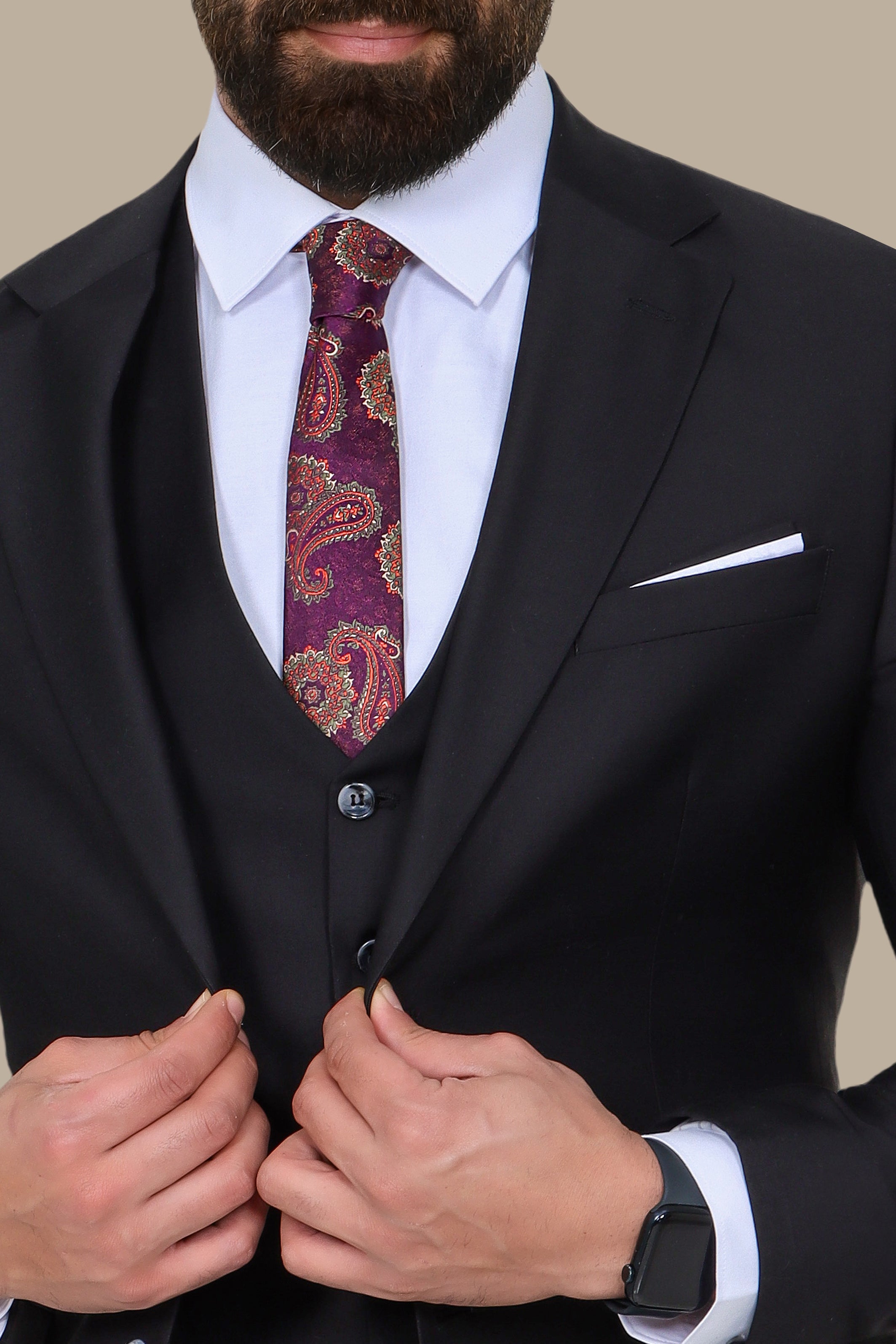 Black 3-Piece Classic Slim Fit Suit with Notch Lapel