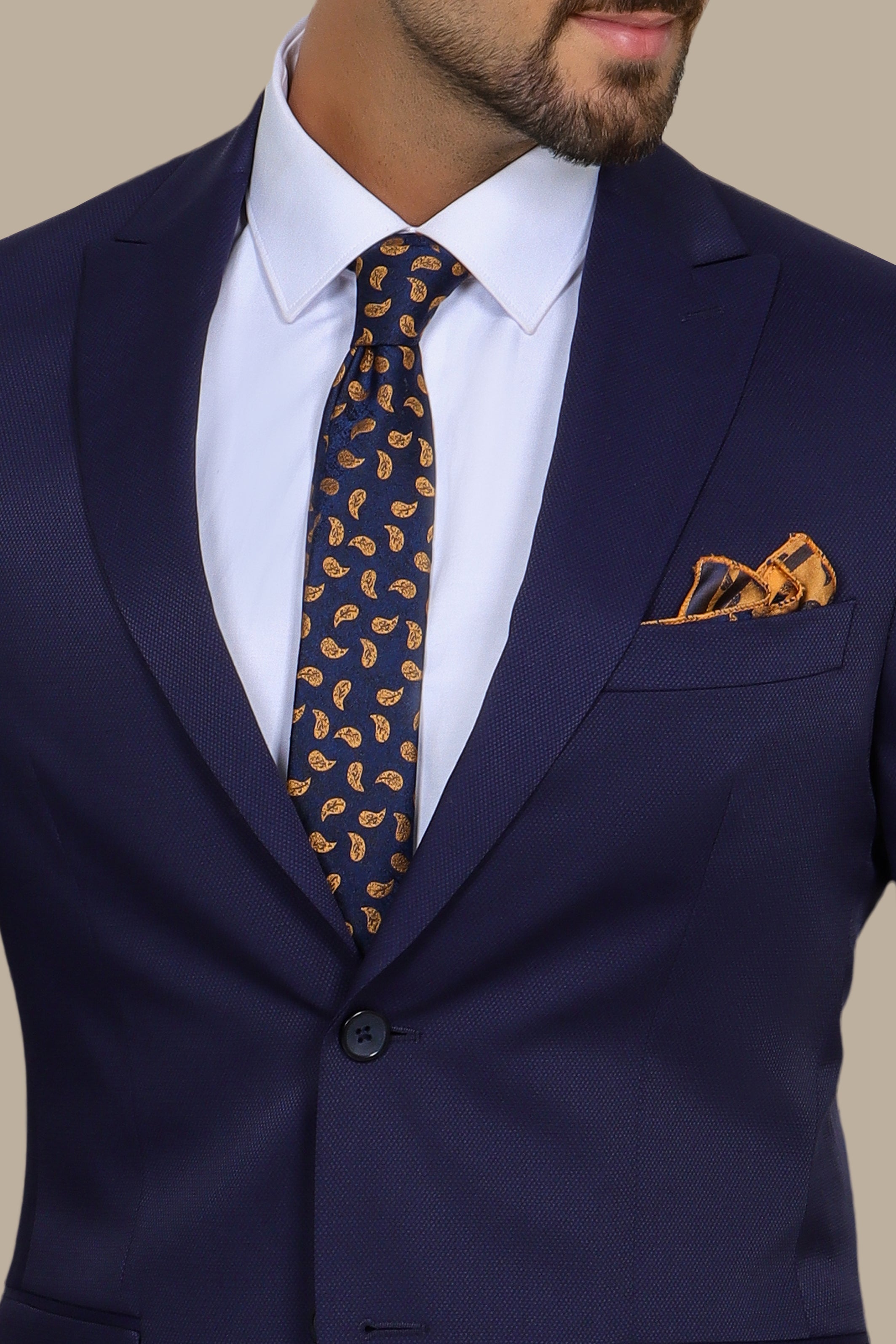 Midnight Texture: Navy Piqué Peak Lapel Suit