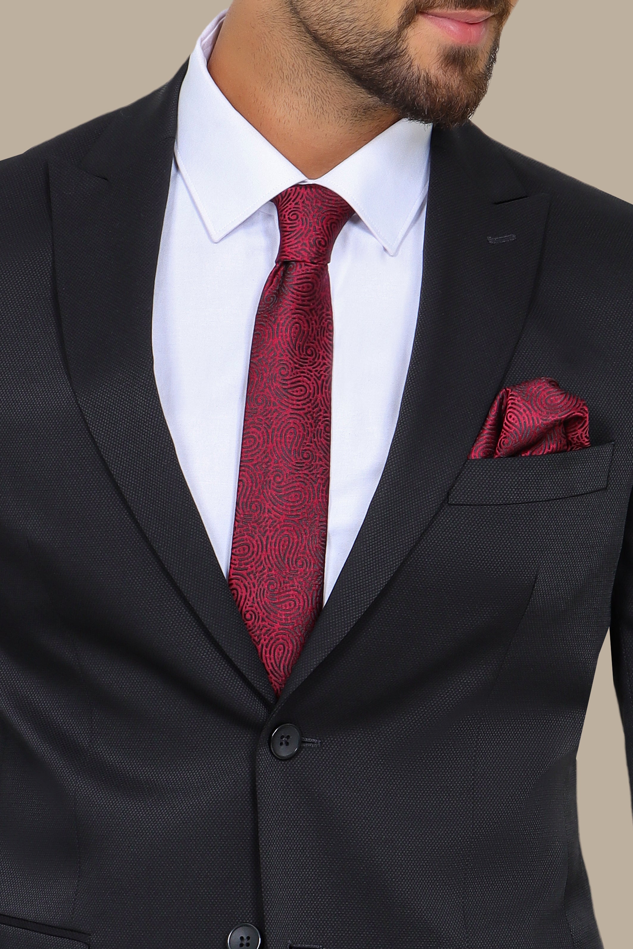 Black Piqué Suit with Peak Lapel — Timeless Power