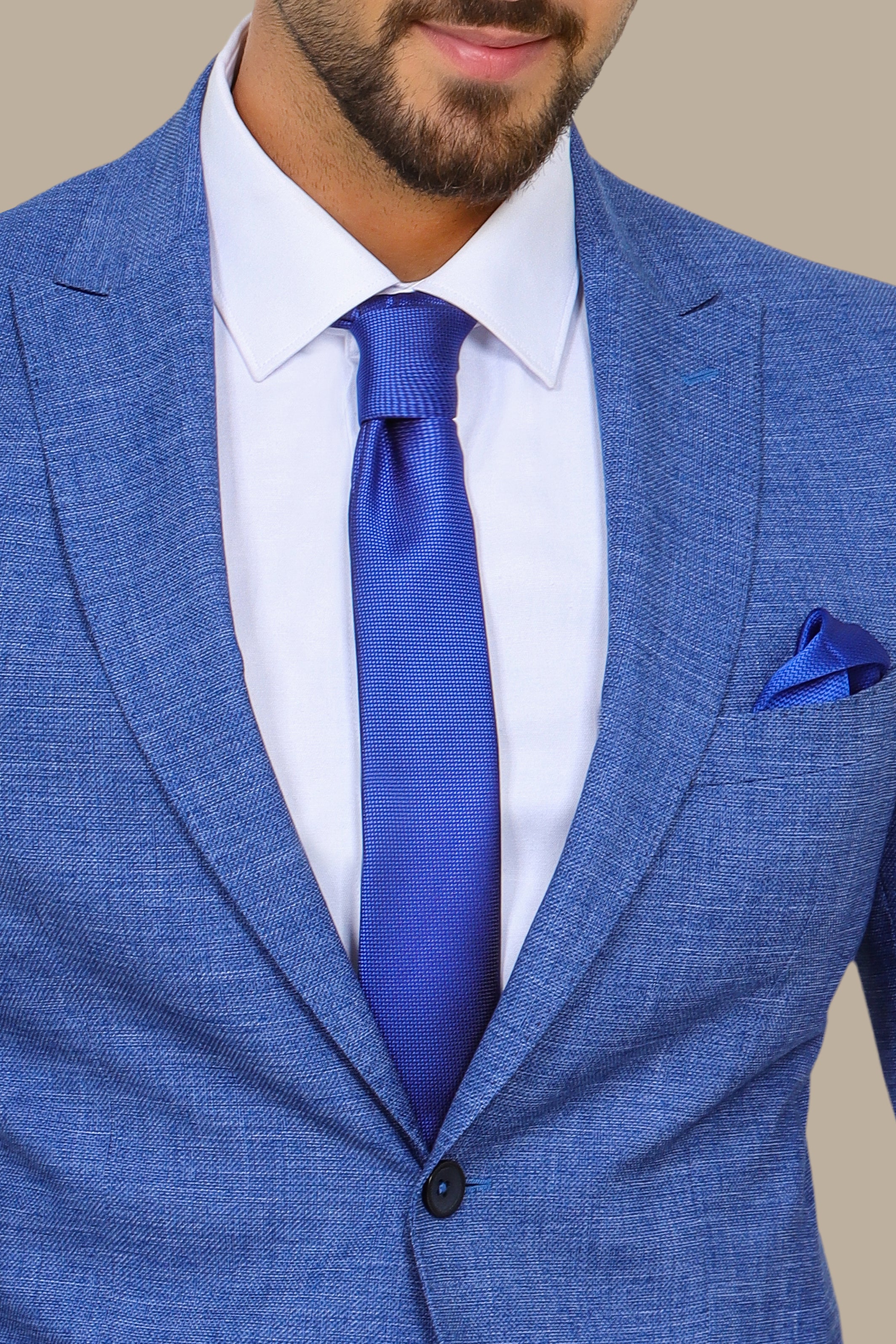 Dark Blue Fil à Fil Suit with Peak Lapel — Bold Sophistication