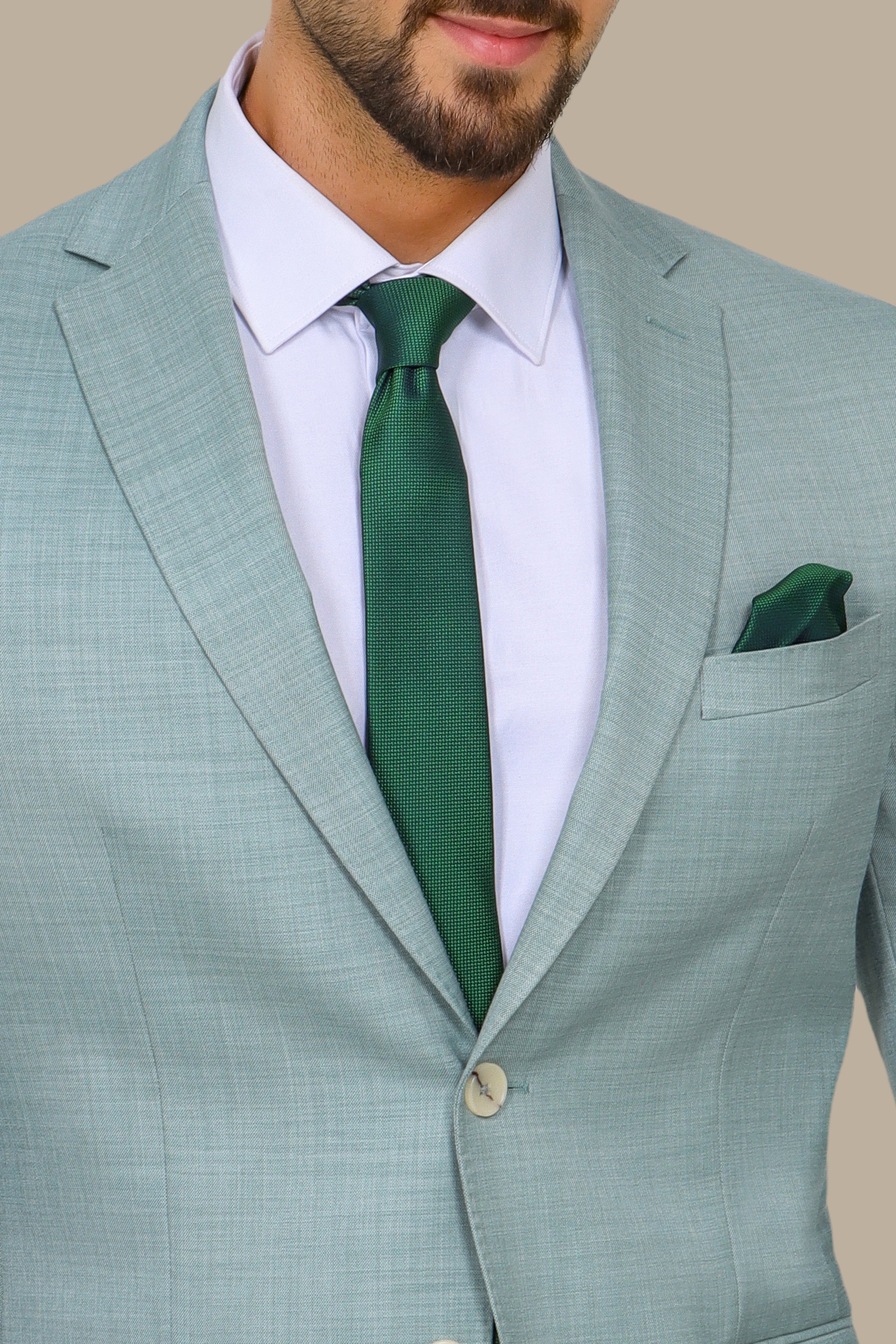 Olive Fil à Fil Suit with Notch Lapel — Refined Luxury