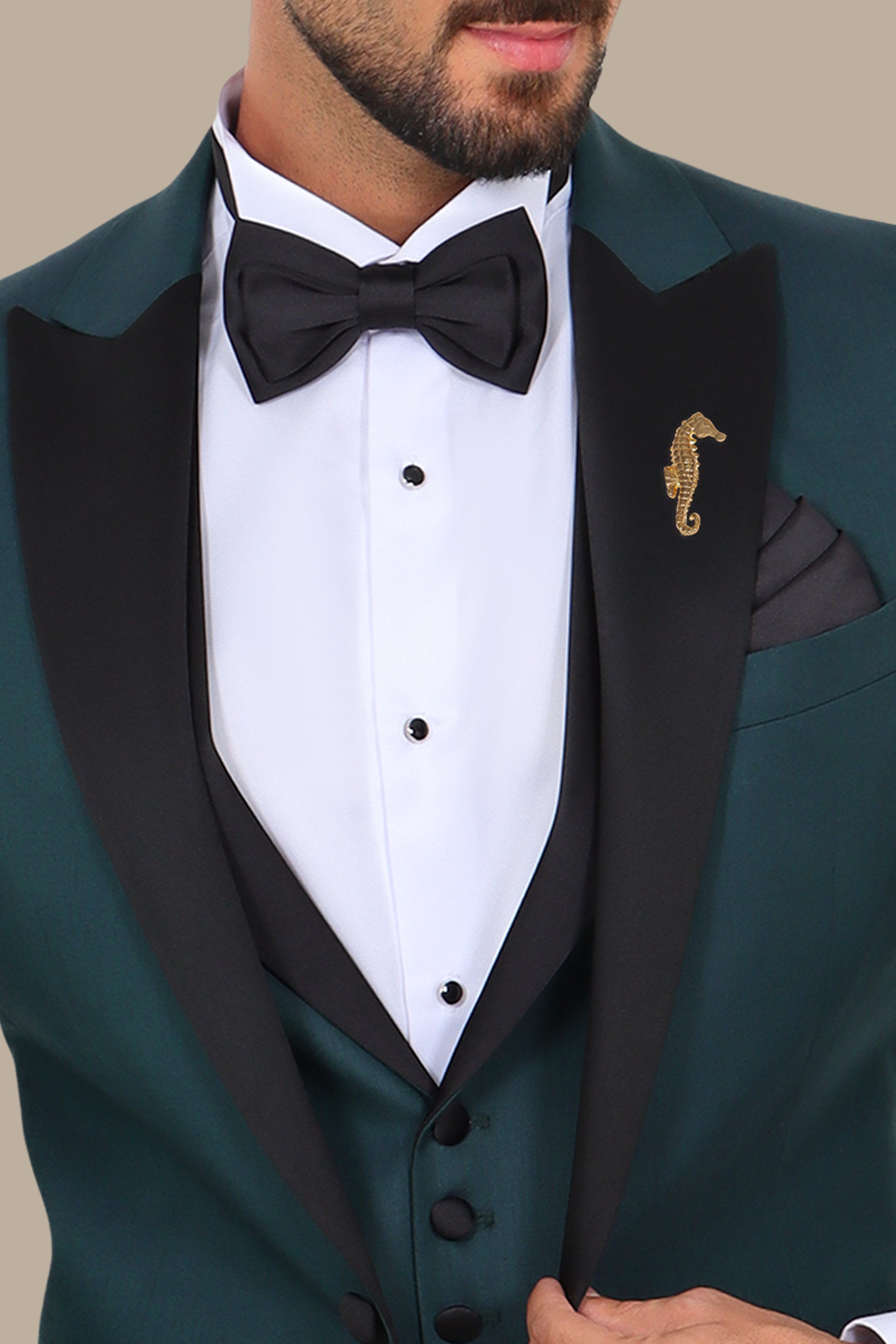 Dark Green Peak Lapel Tuxedo 4pcs