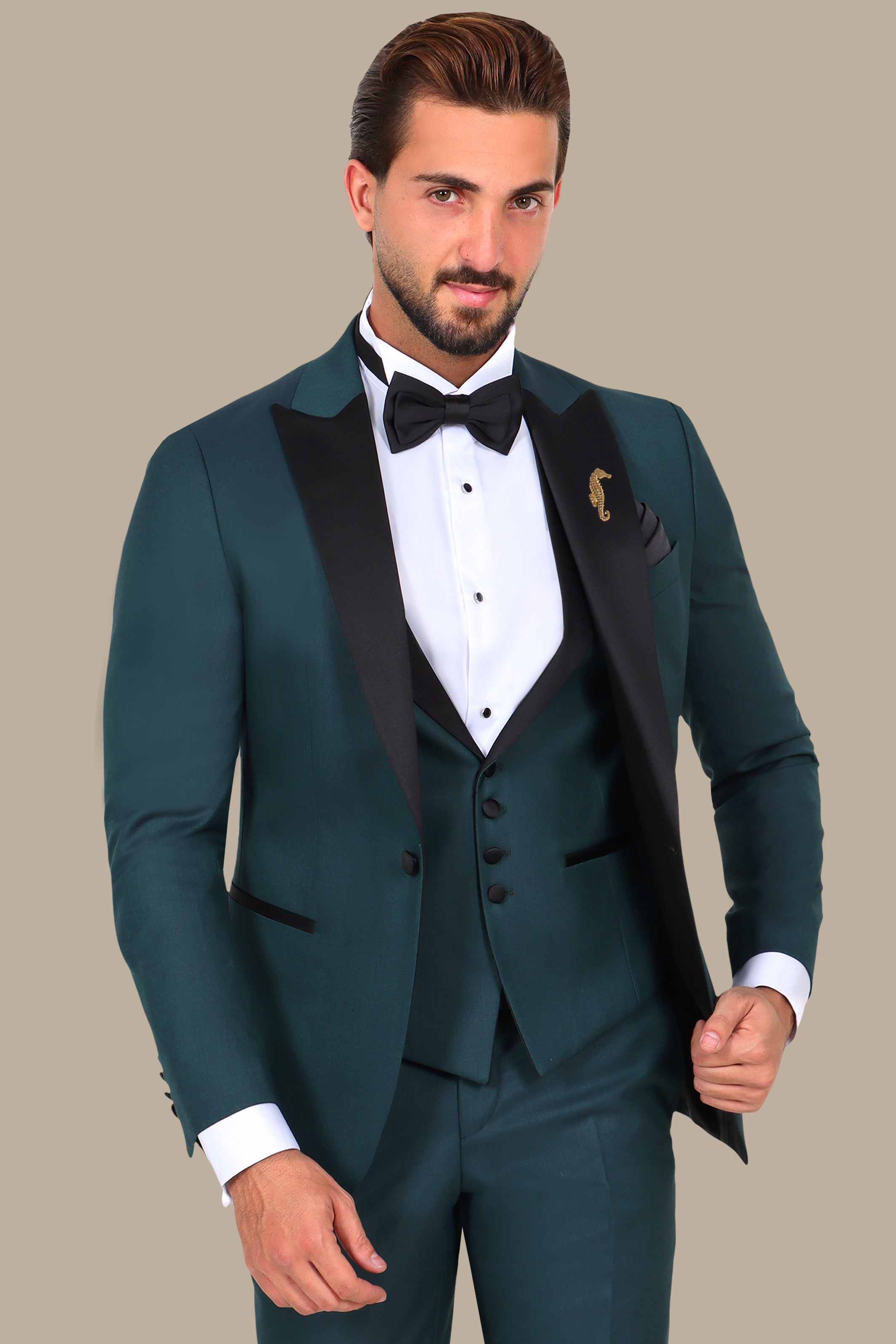 Dark Green Peak Lapel Tuxedo 4pcs