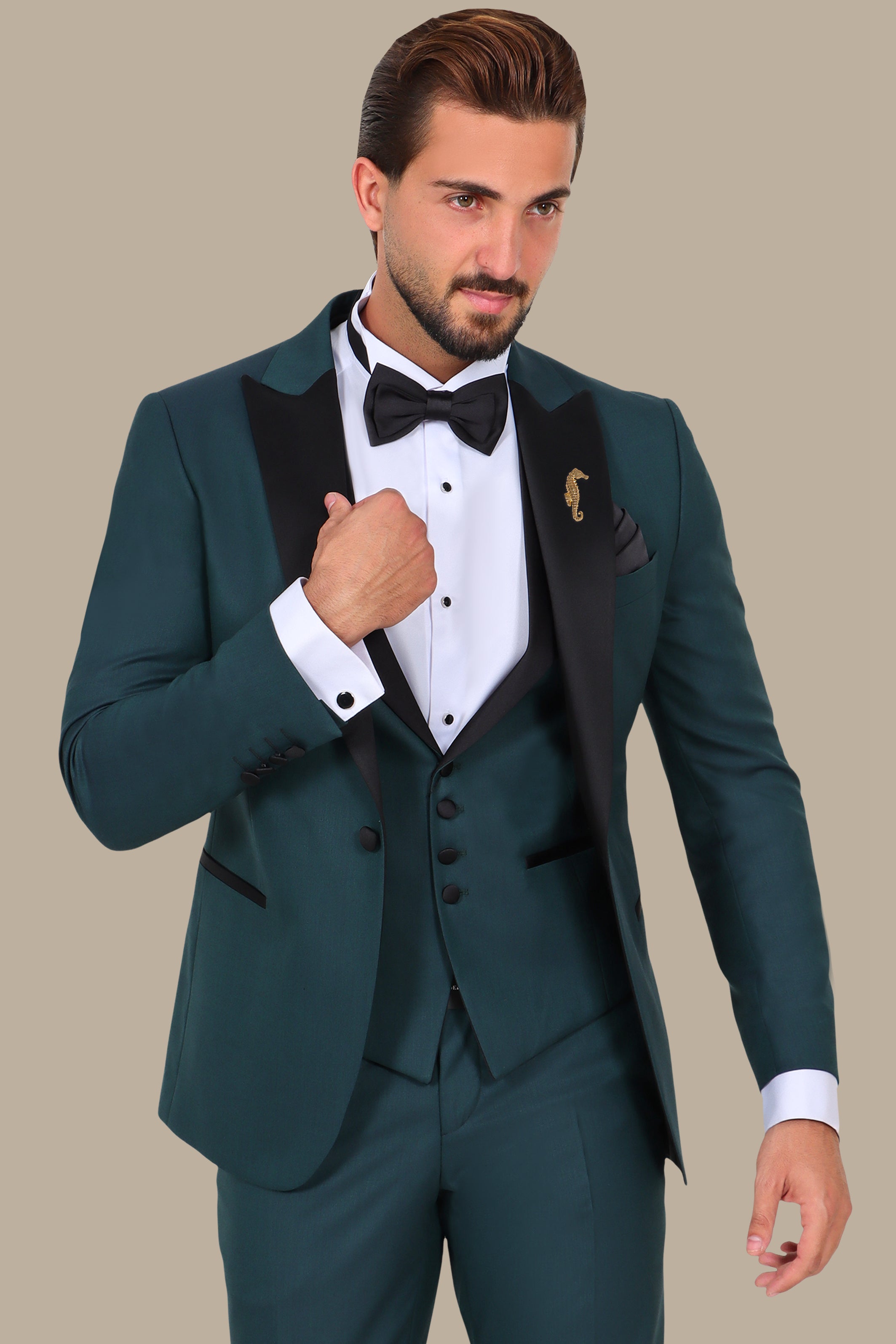 Dark Green Peak Lapel Tuxedo 4pcs