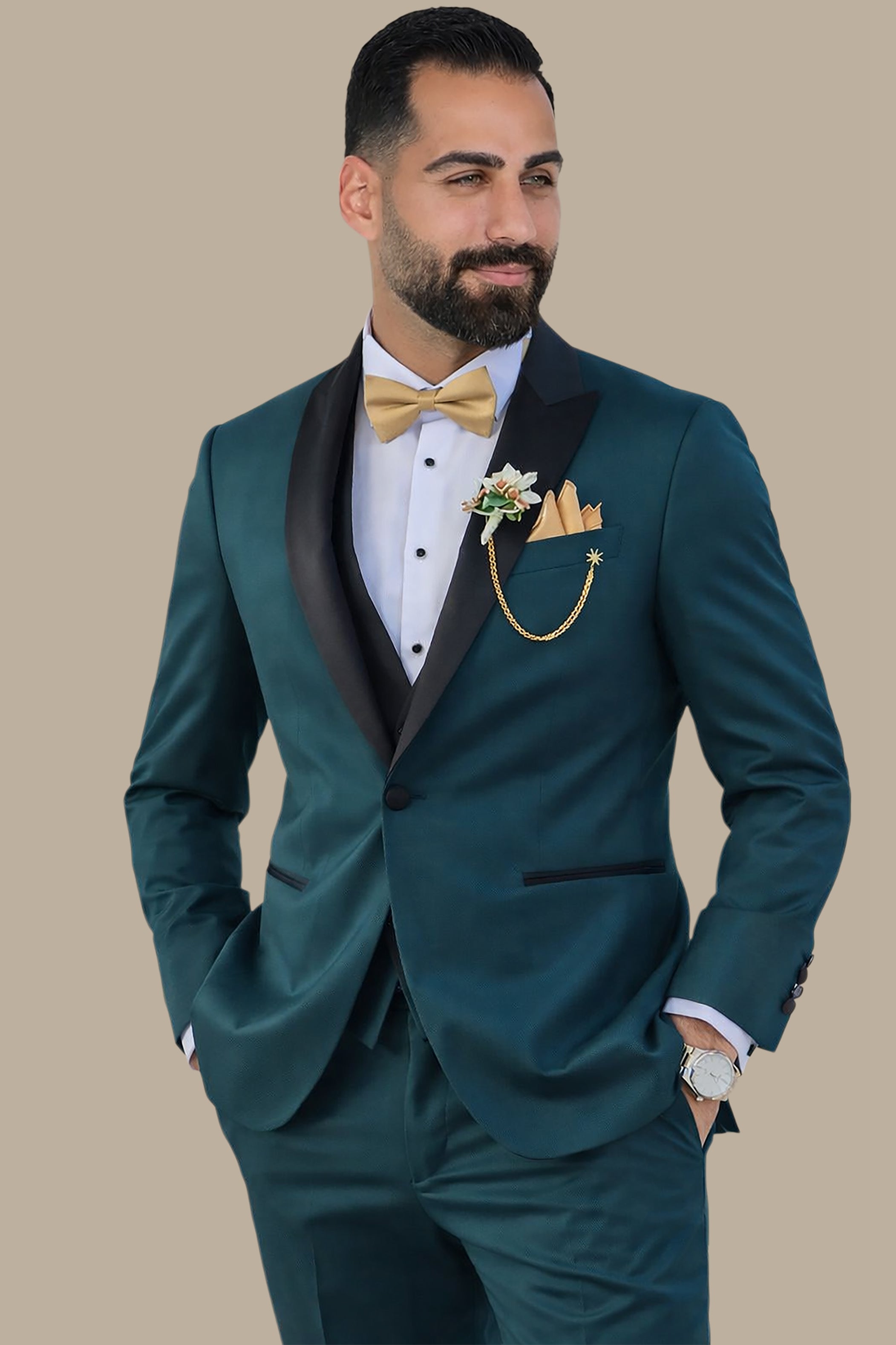 Dark Green Peak Lapel Tuxedo 4pcs