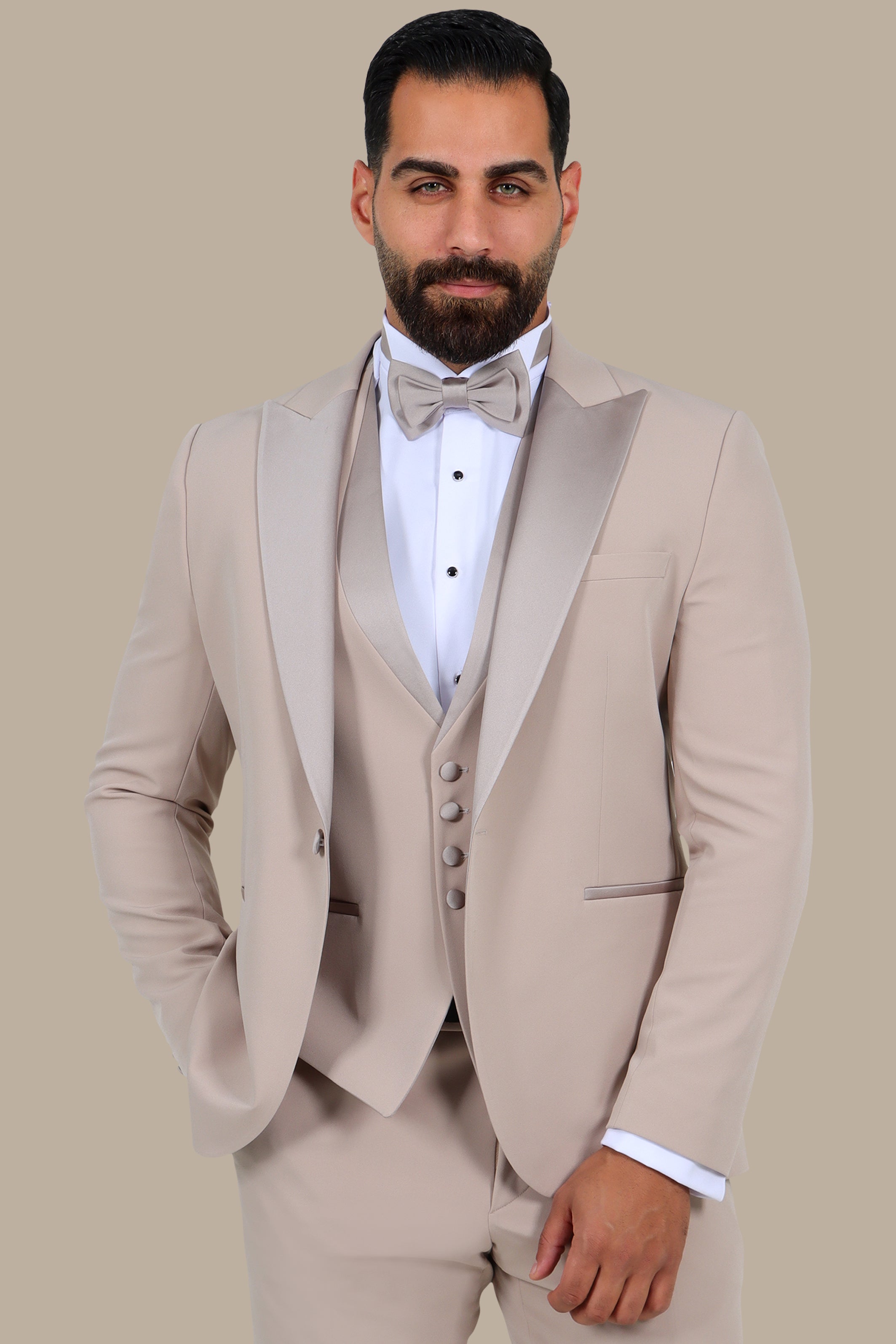 Beige Essence: 4-Piece Peak Lapel Tuxedo