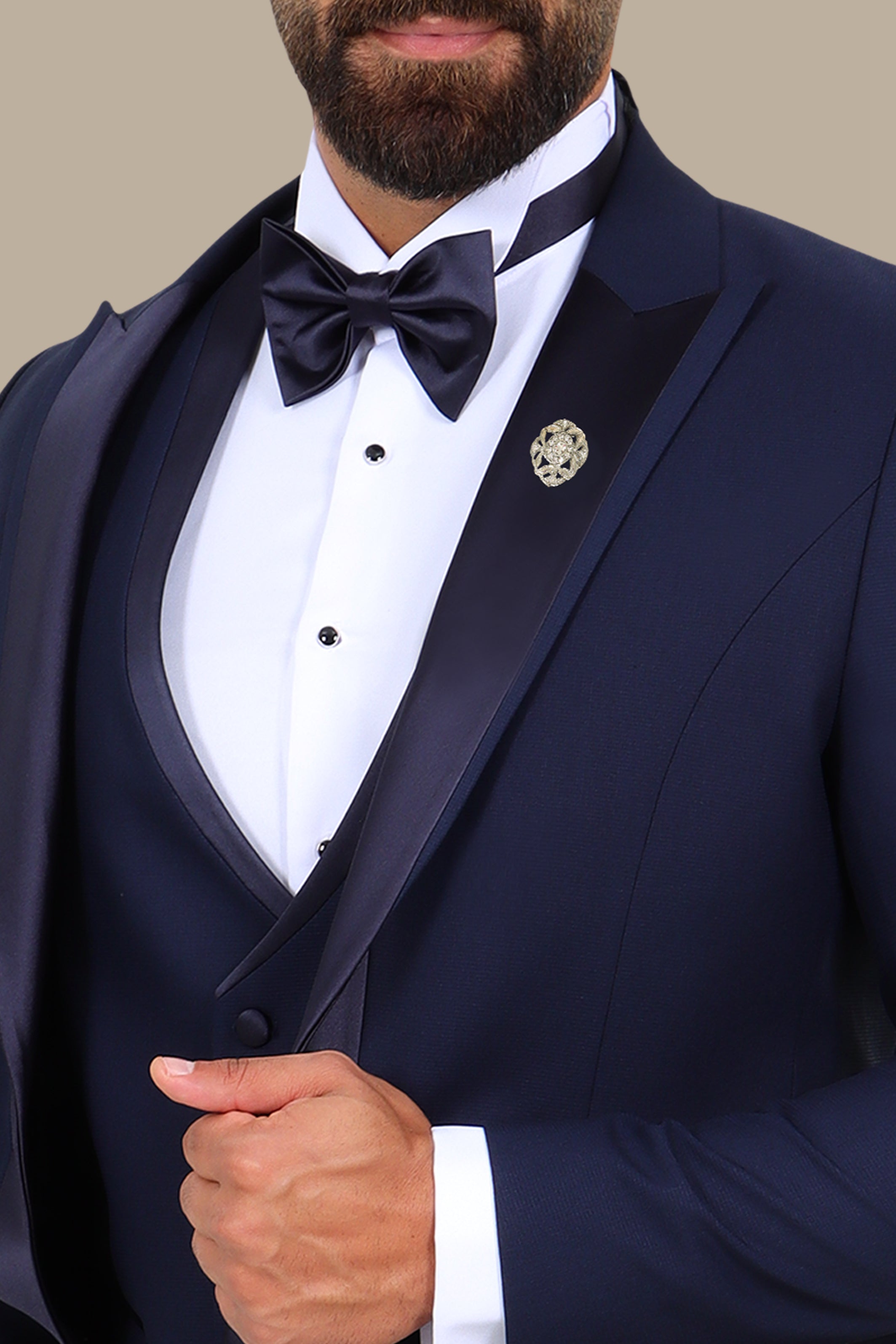 4-Piece Tuxedo Peak Lapel Mid Line Satin Navy