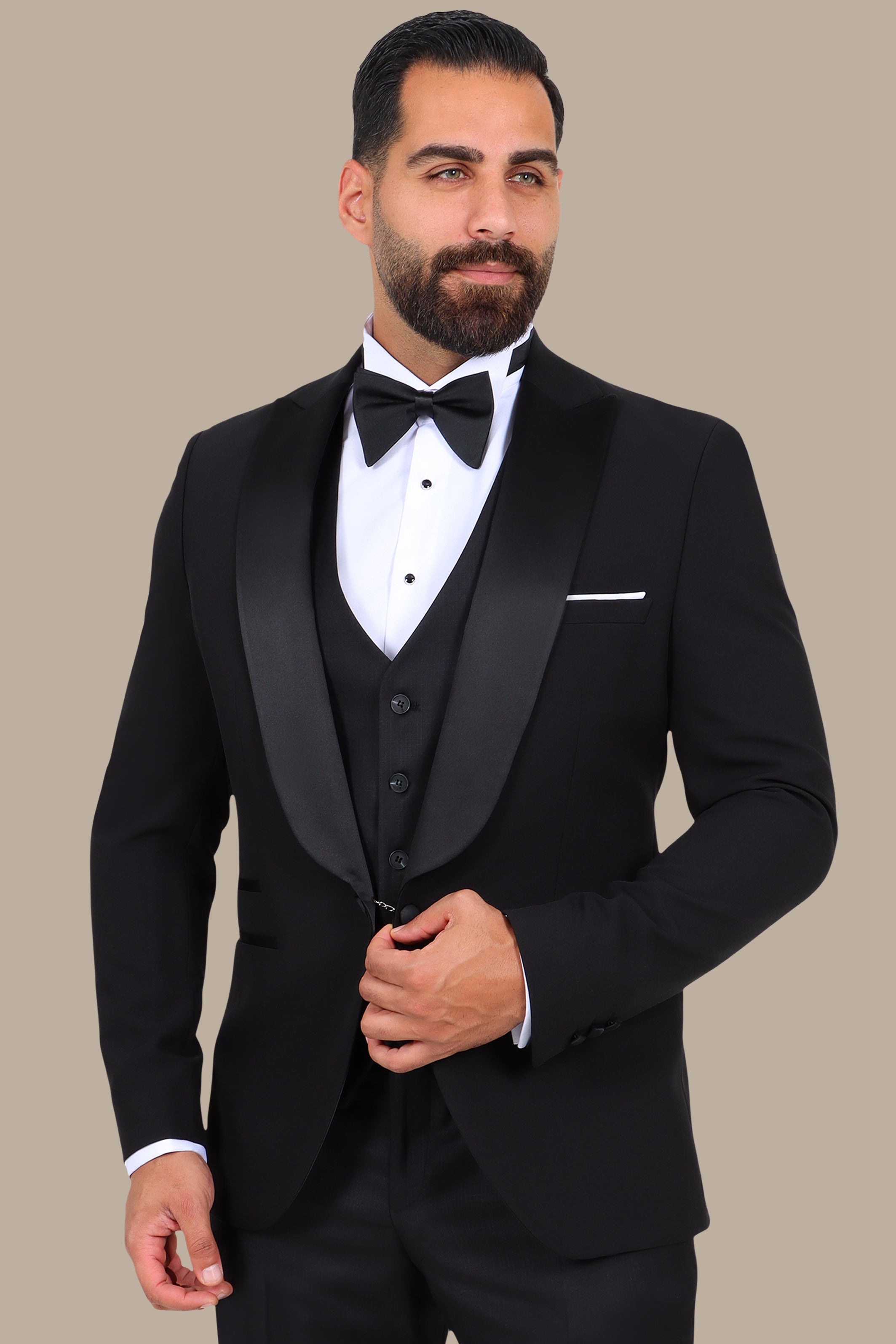 4-Piece Tuxedo Peak Lapel Bord à Bord Black
